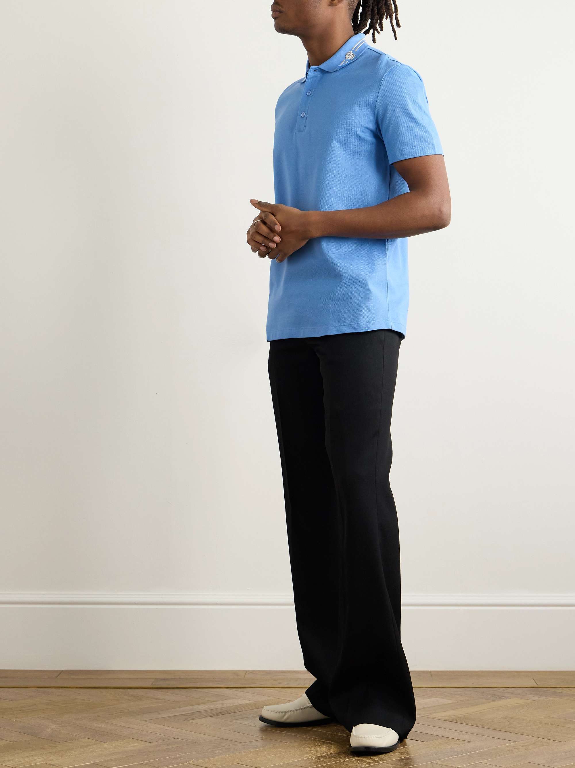 Medusa Embroidered Cotton-Piqué Polo Shirt view