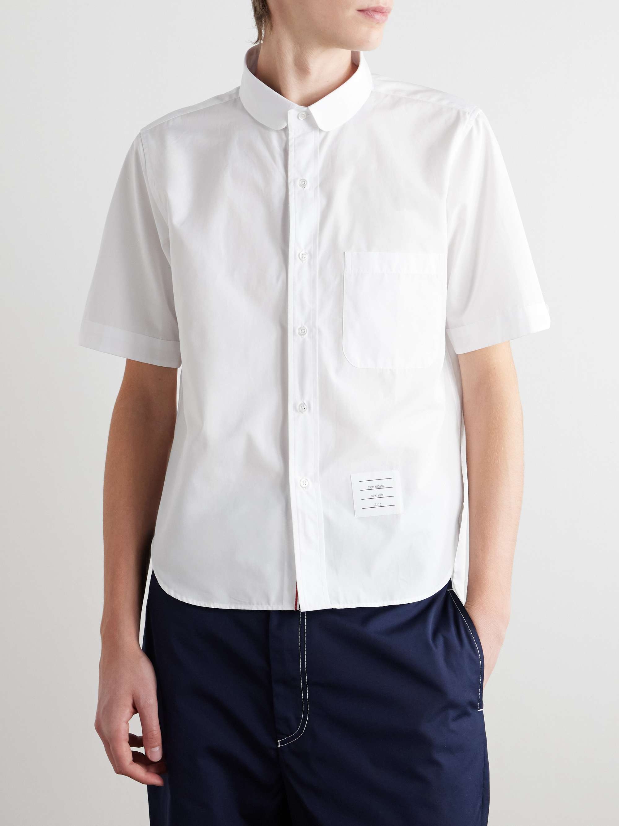 Penny-Collar Logo-Appliquéd Cotton-Poplin Shirt view