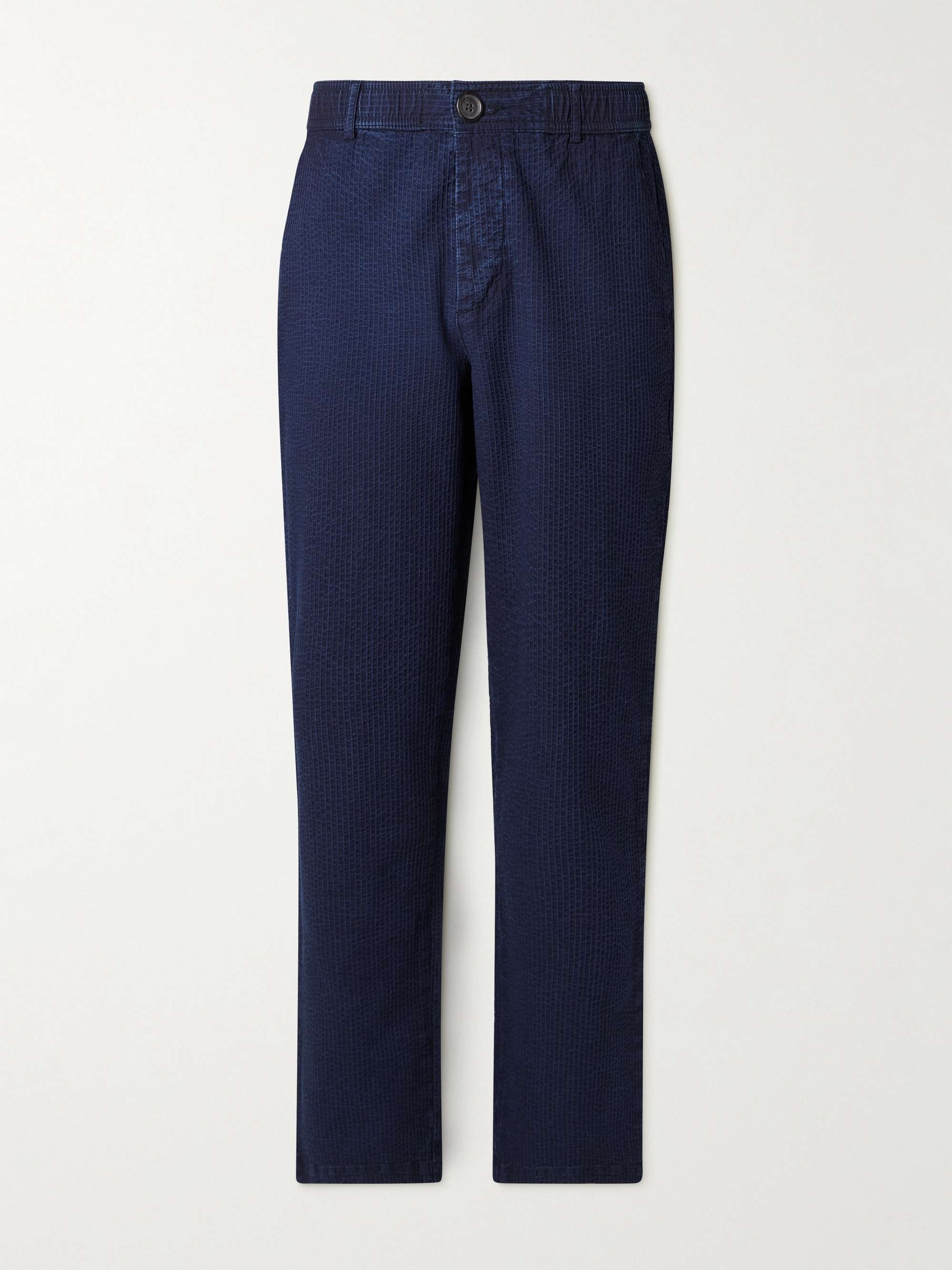 Straight-leg Indigo-Dyed Cotton-Seersucker Suit Trousers hero visual