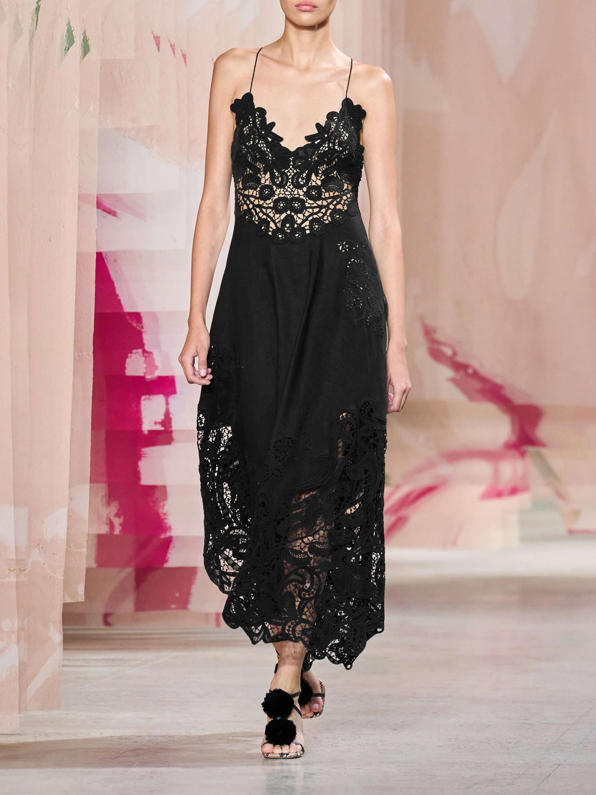 Brigitte guipure lace-paneled linen midi dress view