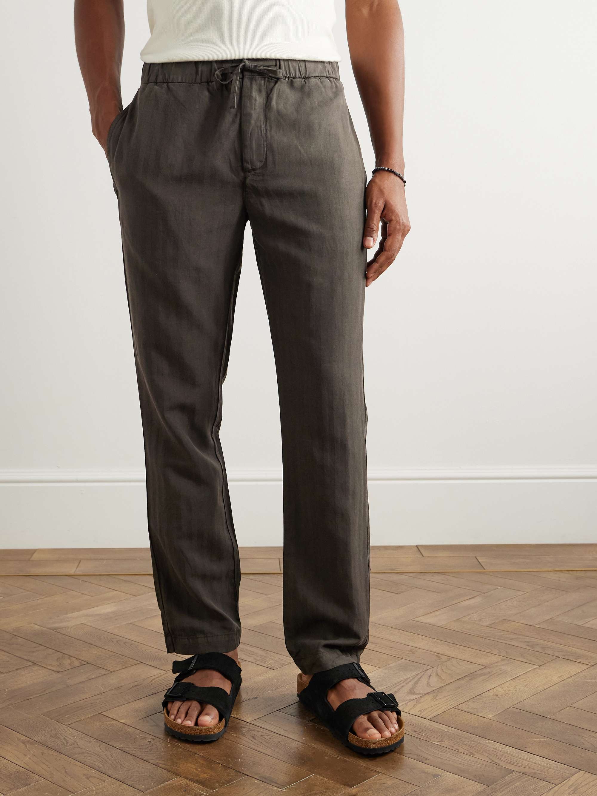 Oscar Tapered Herringbone Lyocell, Linen and Cotton-Blend Trousers view