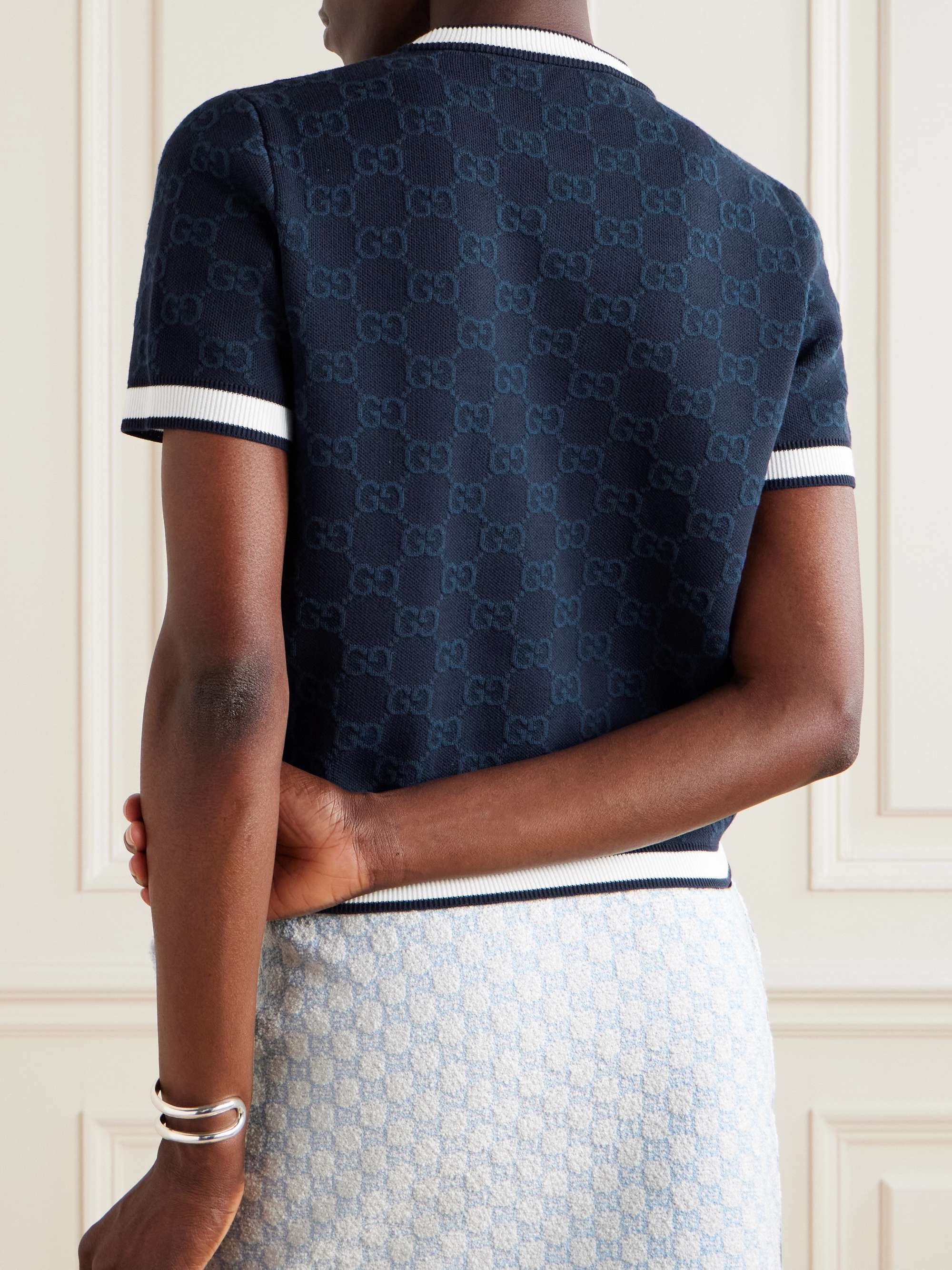 Cropped jacquard-knit cotton sweater view