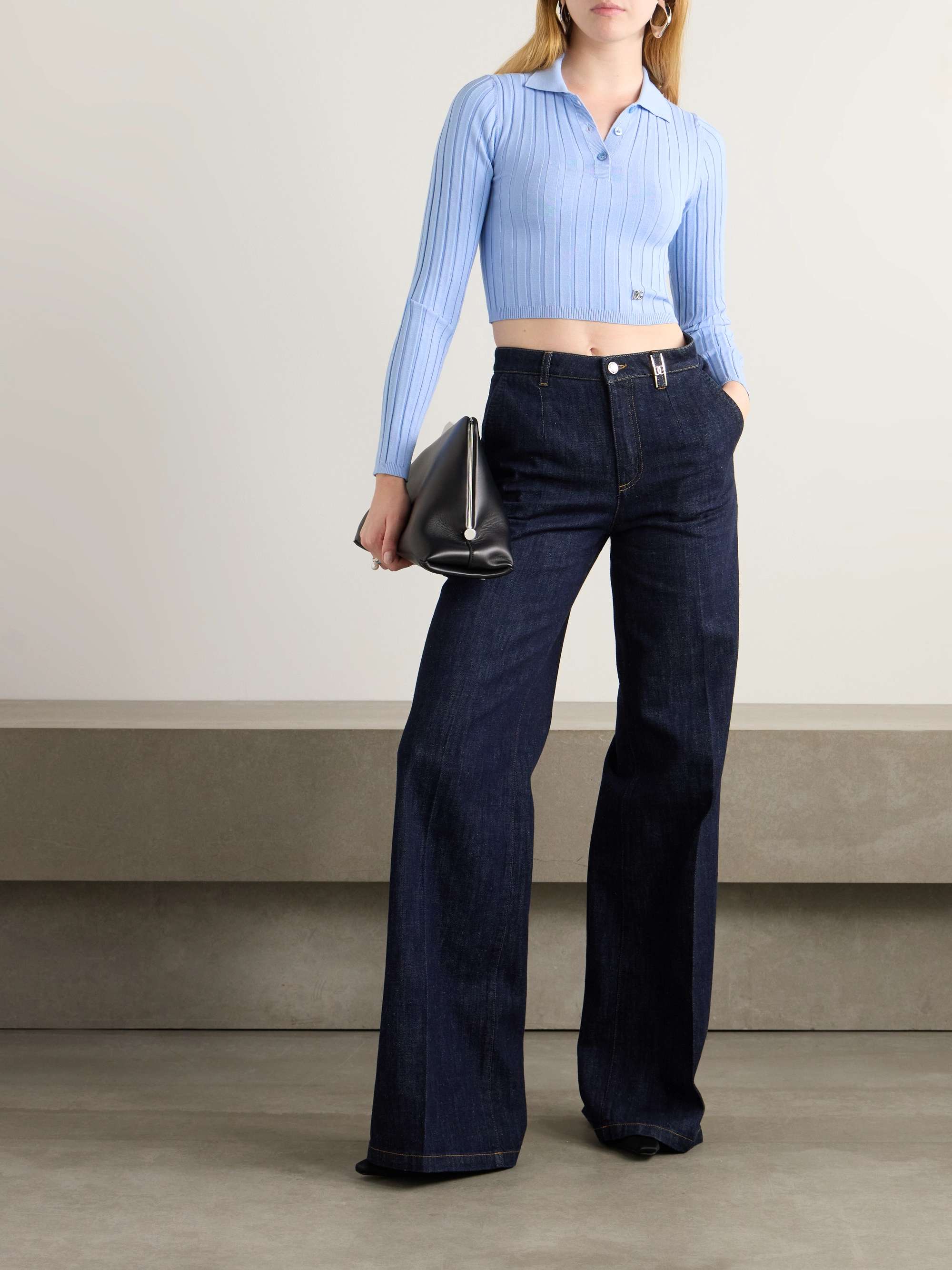 Embellished ribbed-knit polo shirt view