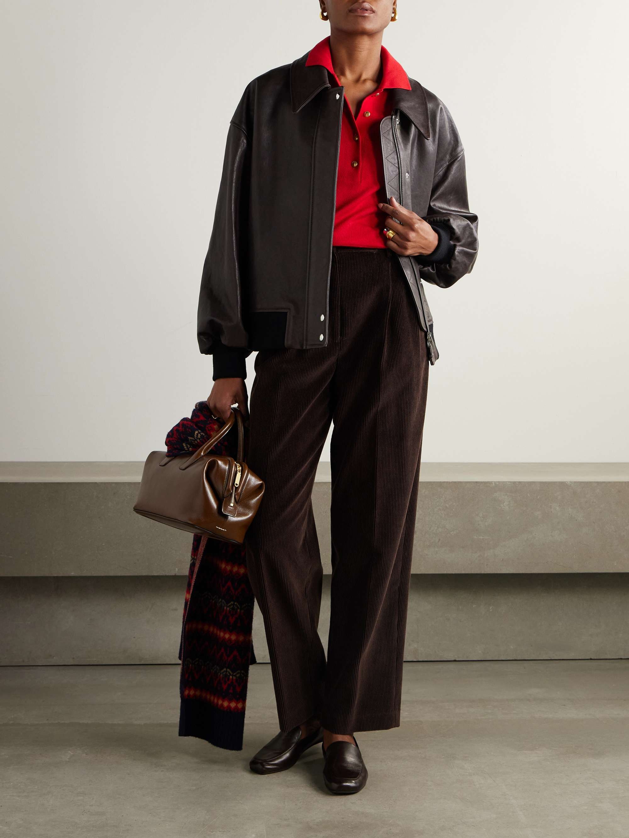 Pleated cotton-corduroy tapered pants view