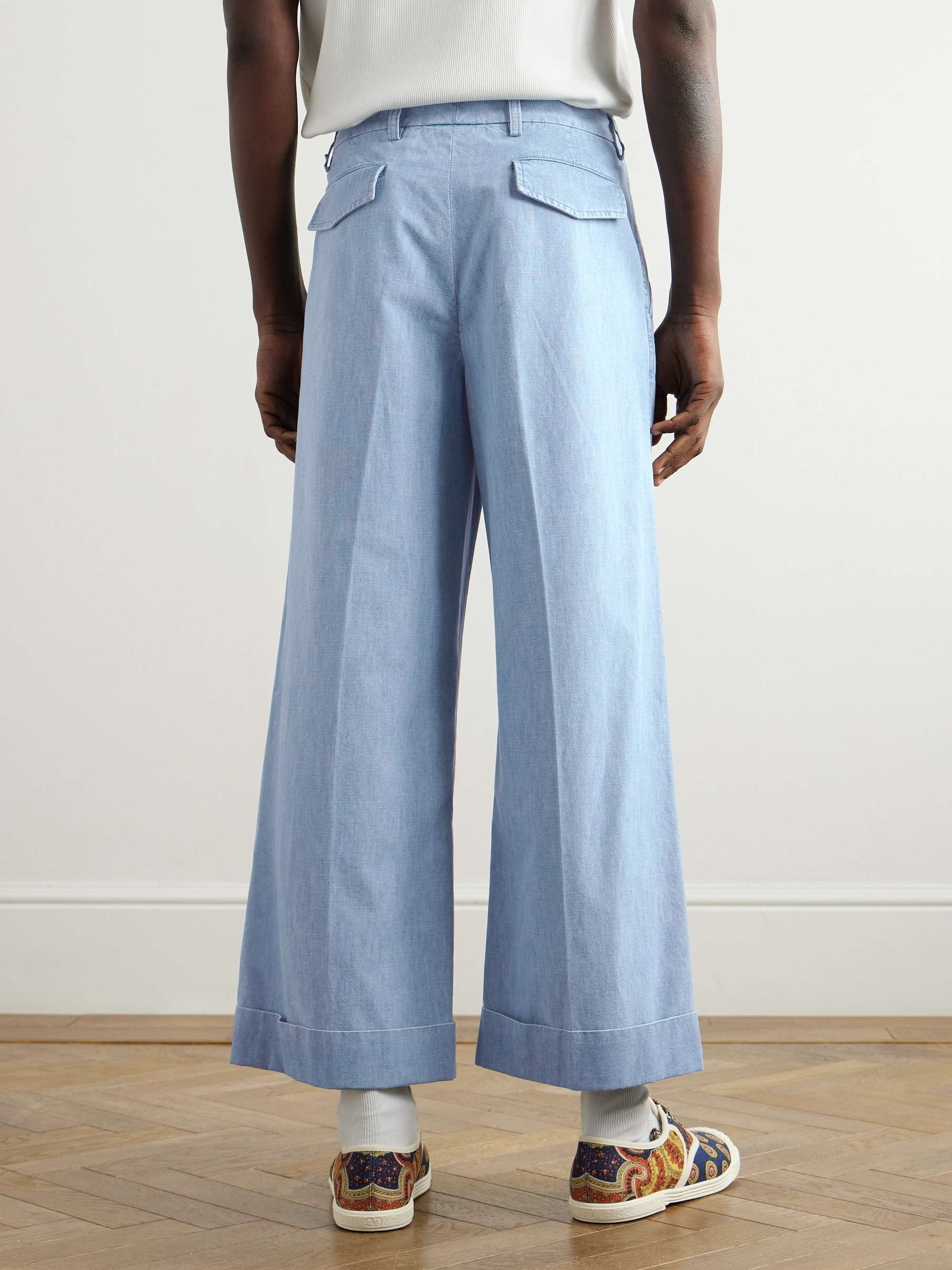 Wide-Leg Cotton-Chambray Trousers view