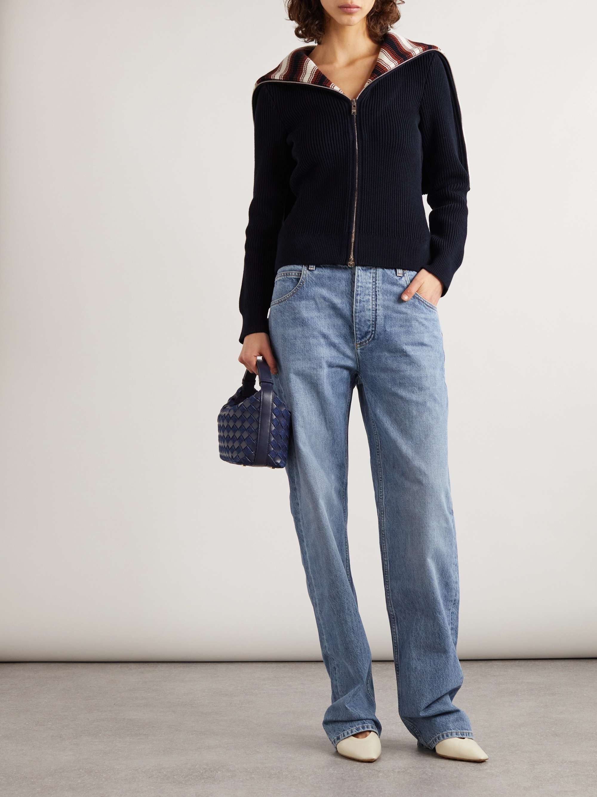 Layered ribbed striped cotton cardigan view