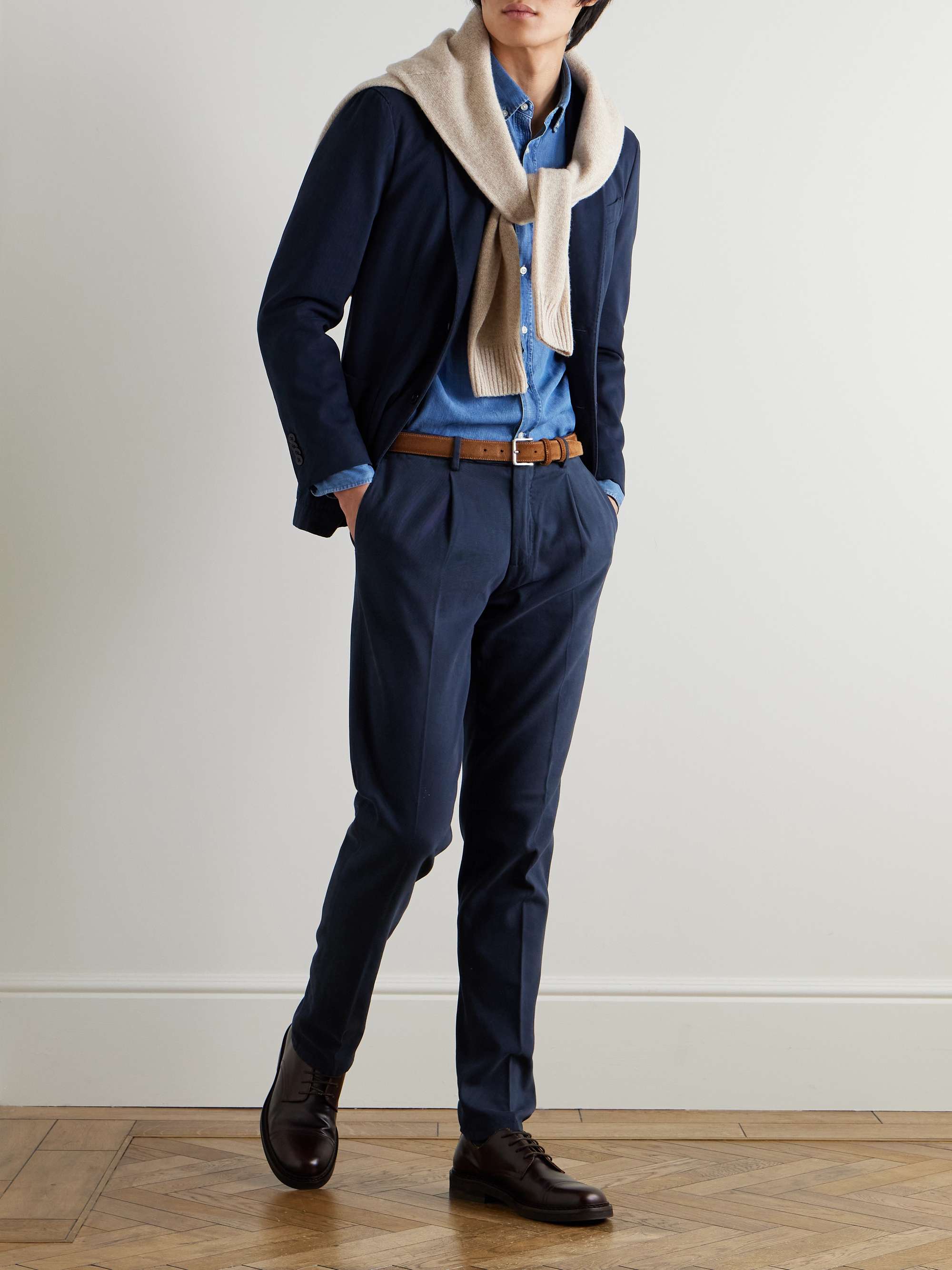 Straight-Leg Pleated Garment-Dyed Cotton-Blend Corduroy Suit Trousers view