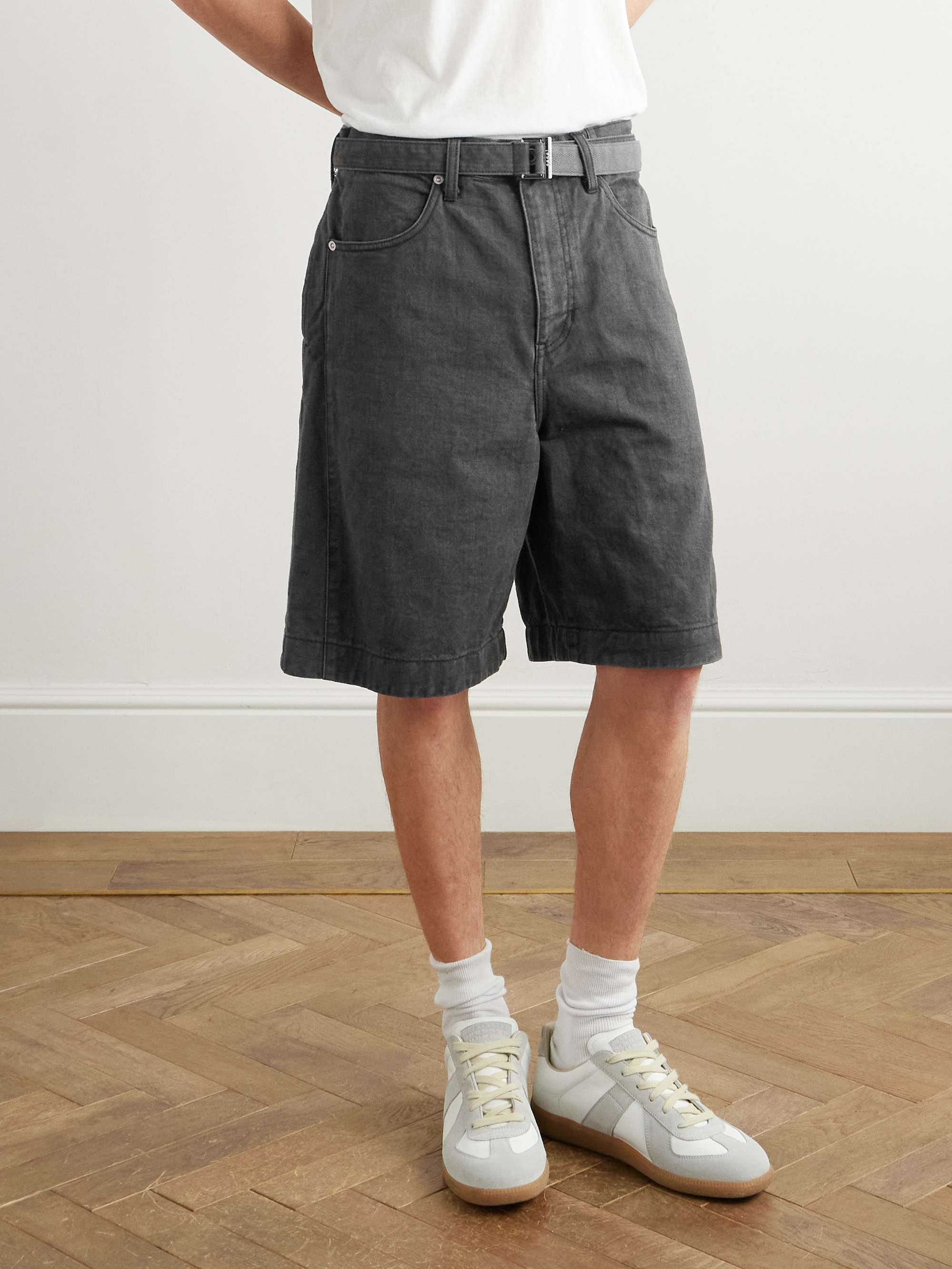 Wide-Leg Belted Denim Bermuda Shorts view