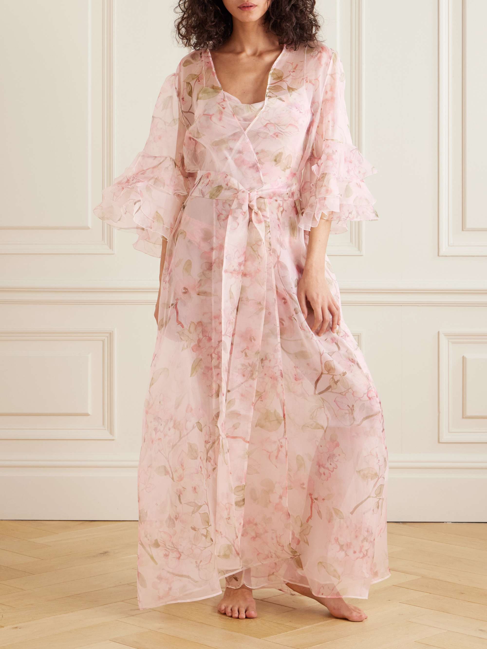 Blooming Allure belted floral-print silk-chiffon robe view