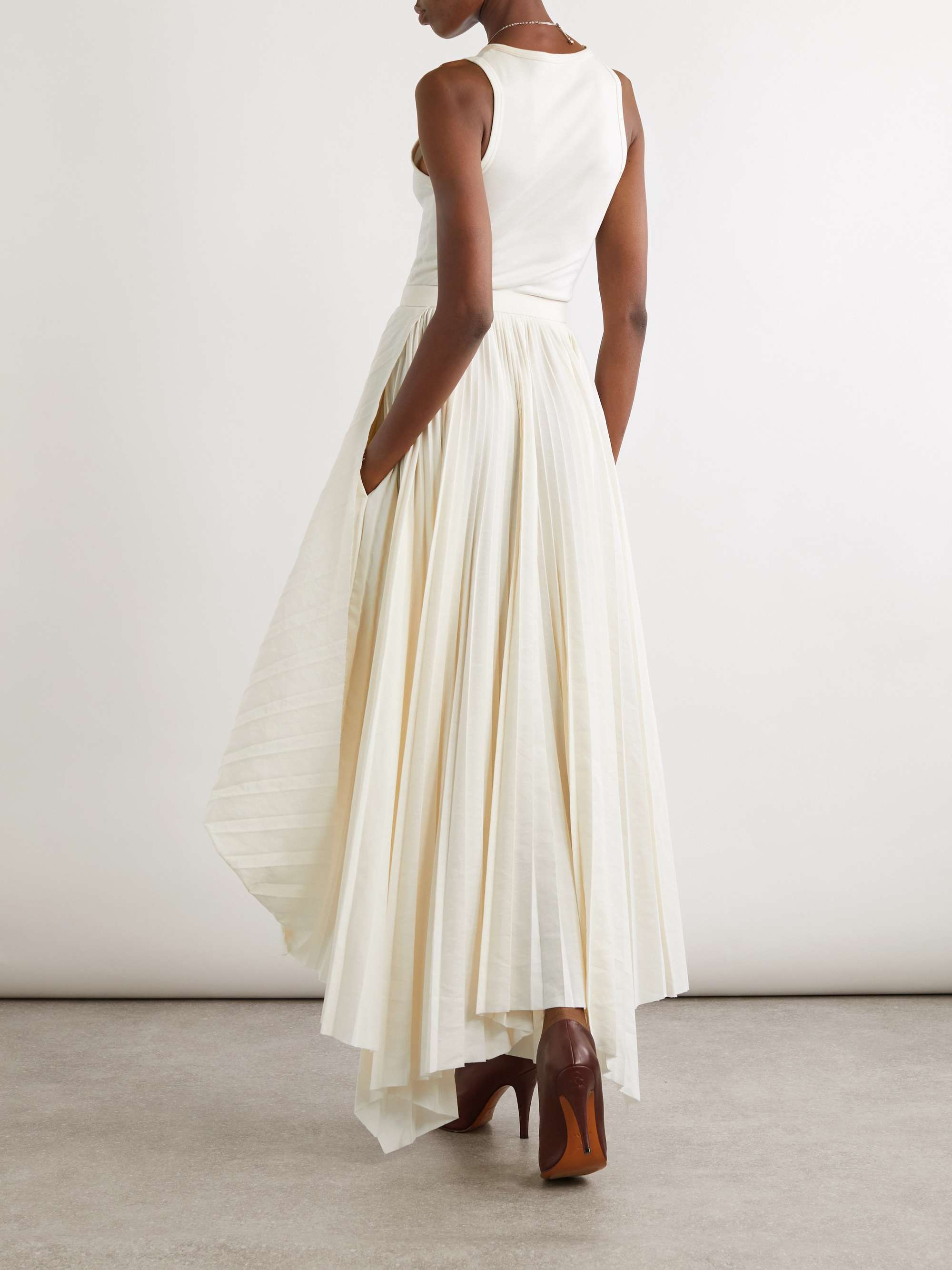 Asymmetric cotton-jersey and pleated poplin dress view