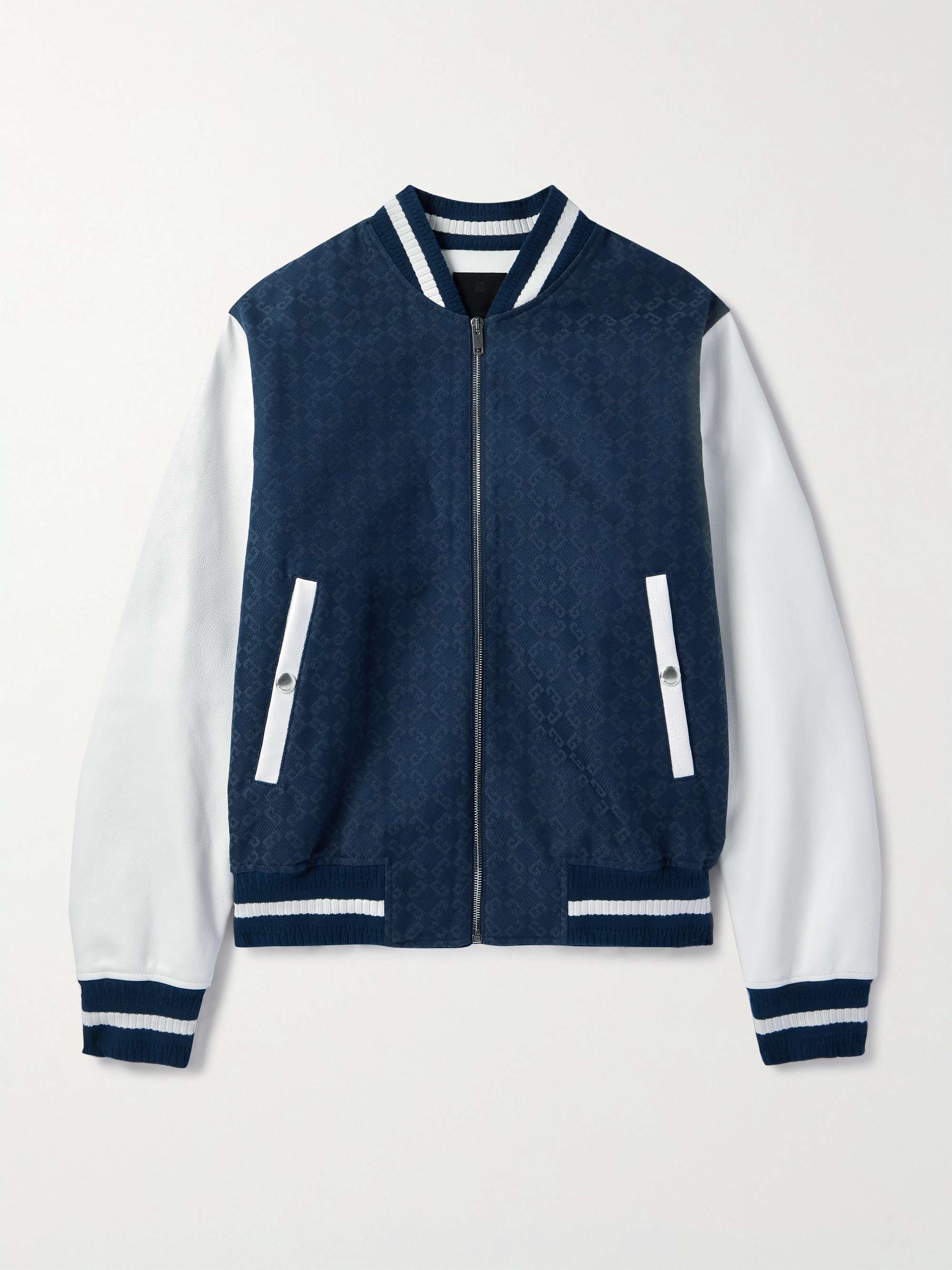 Monogrammed Denim and Leather Varsity Jacket hero visual