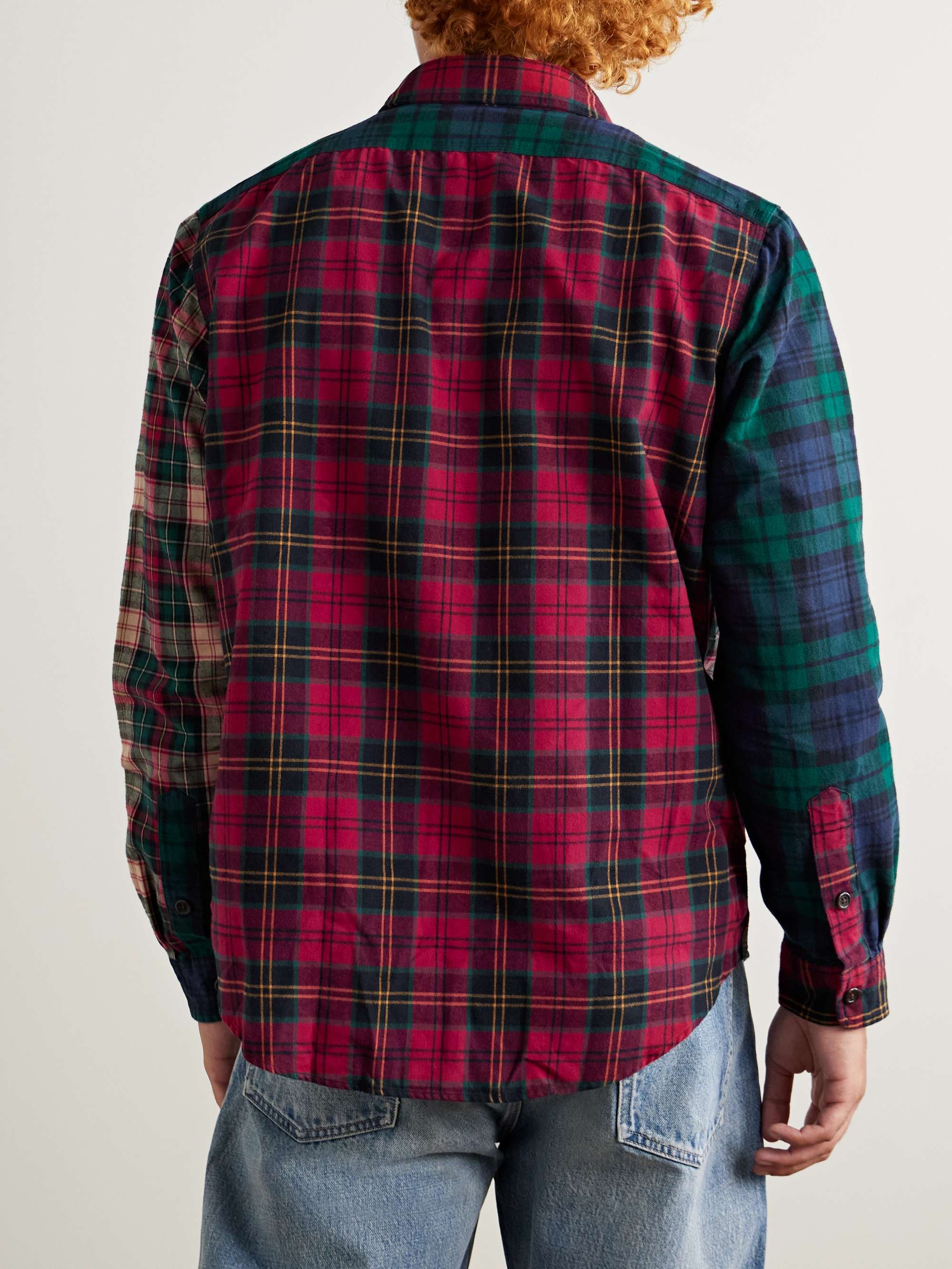 Patchwork Checked Brushed-Cotton Oxford Shirt view