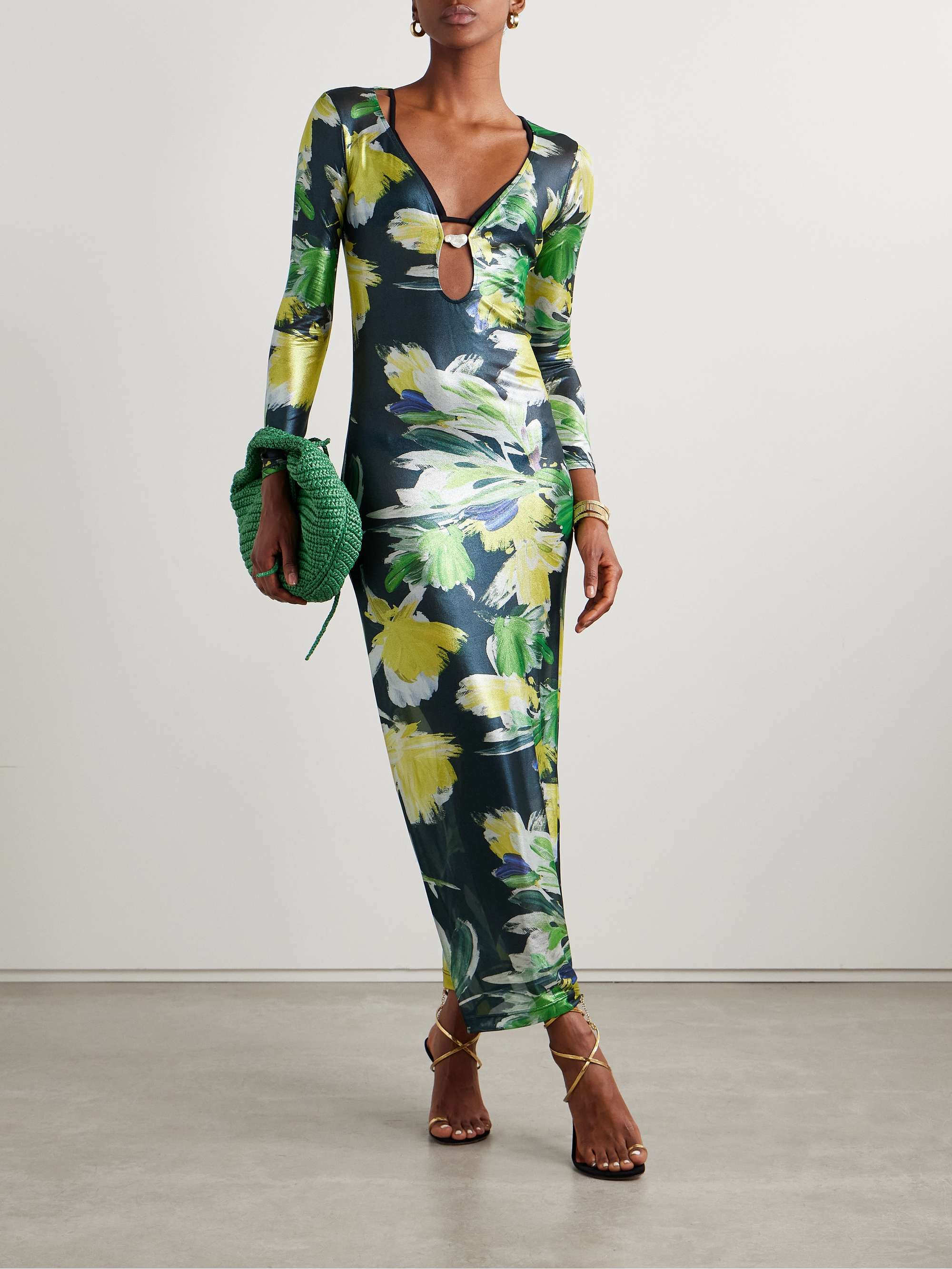 Marina embellished floral-print stretch-mesh maxi dress view