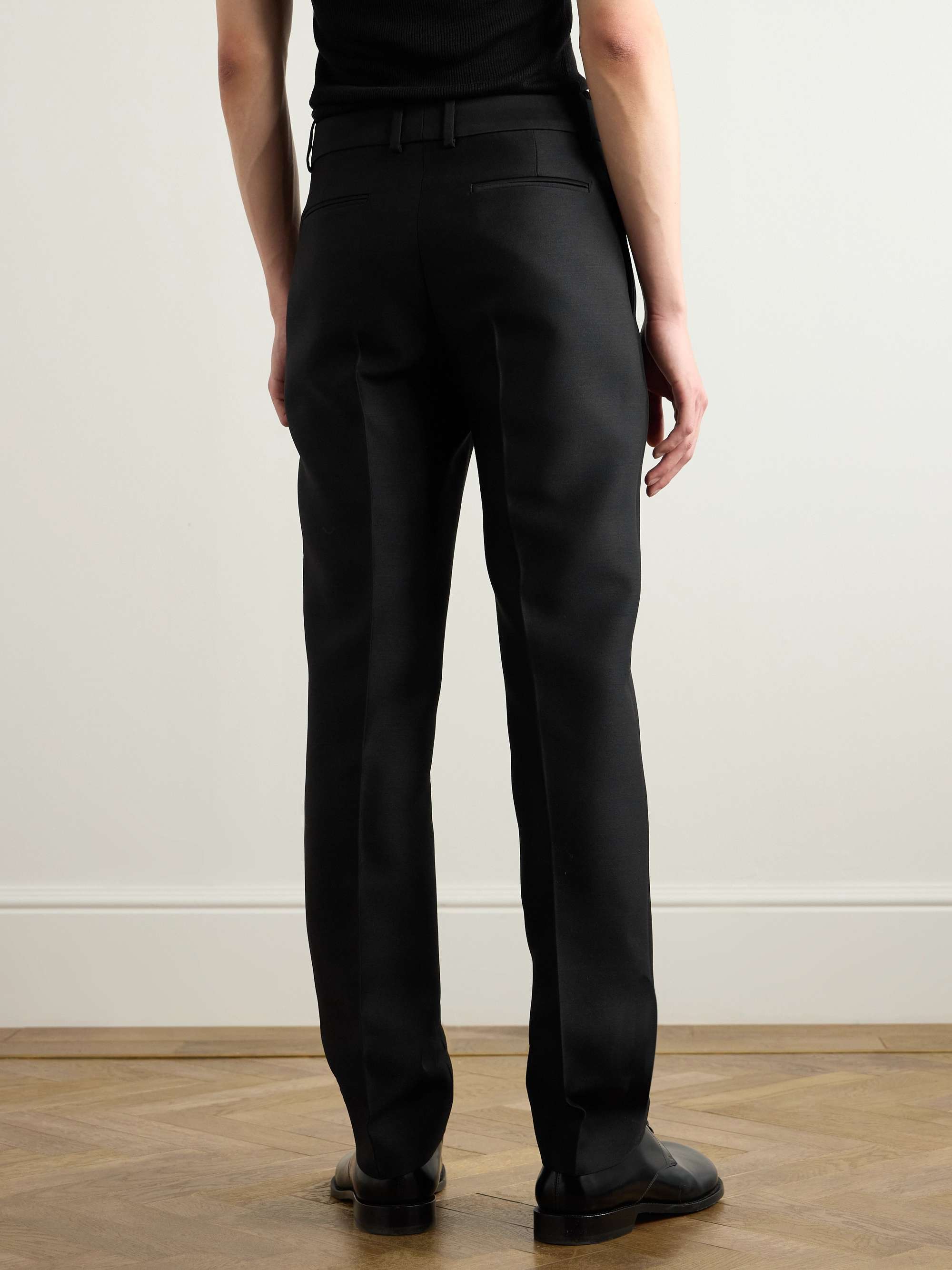 Slim-Fit Straight-Leg Grain de Poudre Wool and Silk-Blend Trousers view
