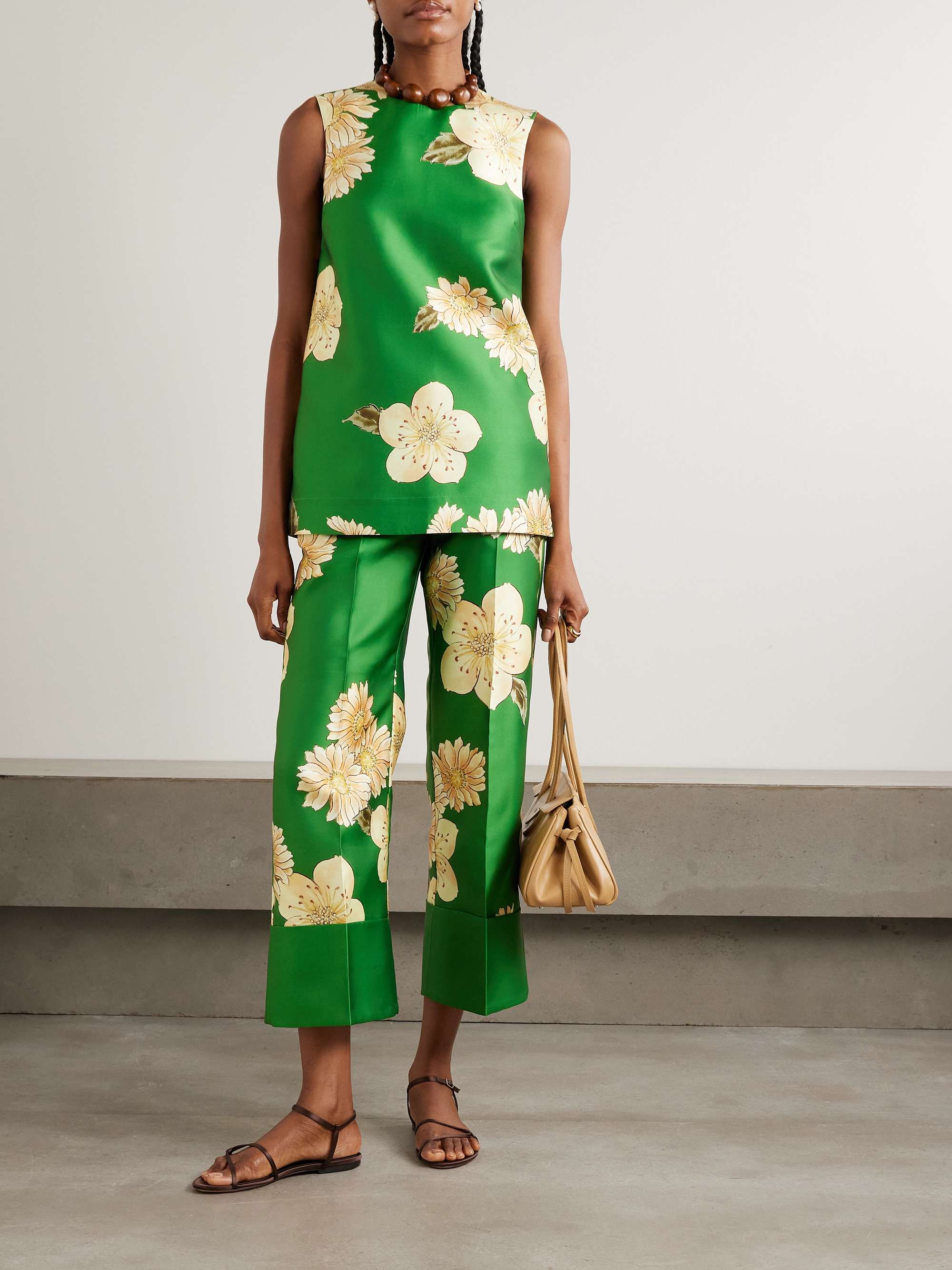 Sage printed recycled satin-twill top view