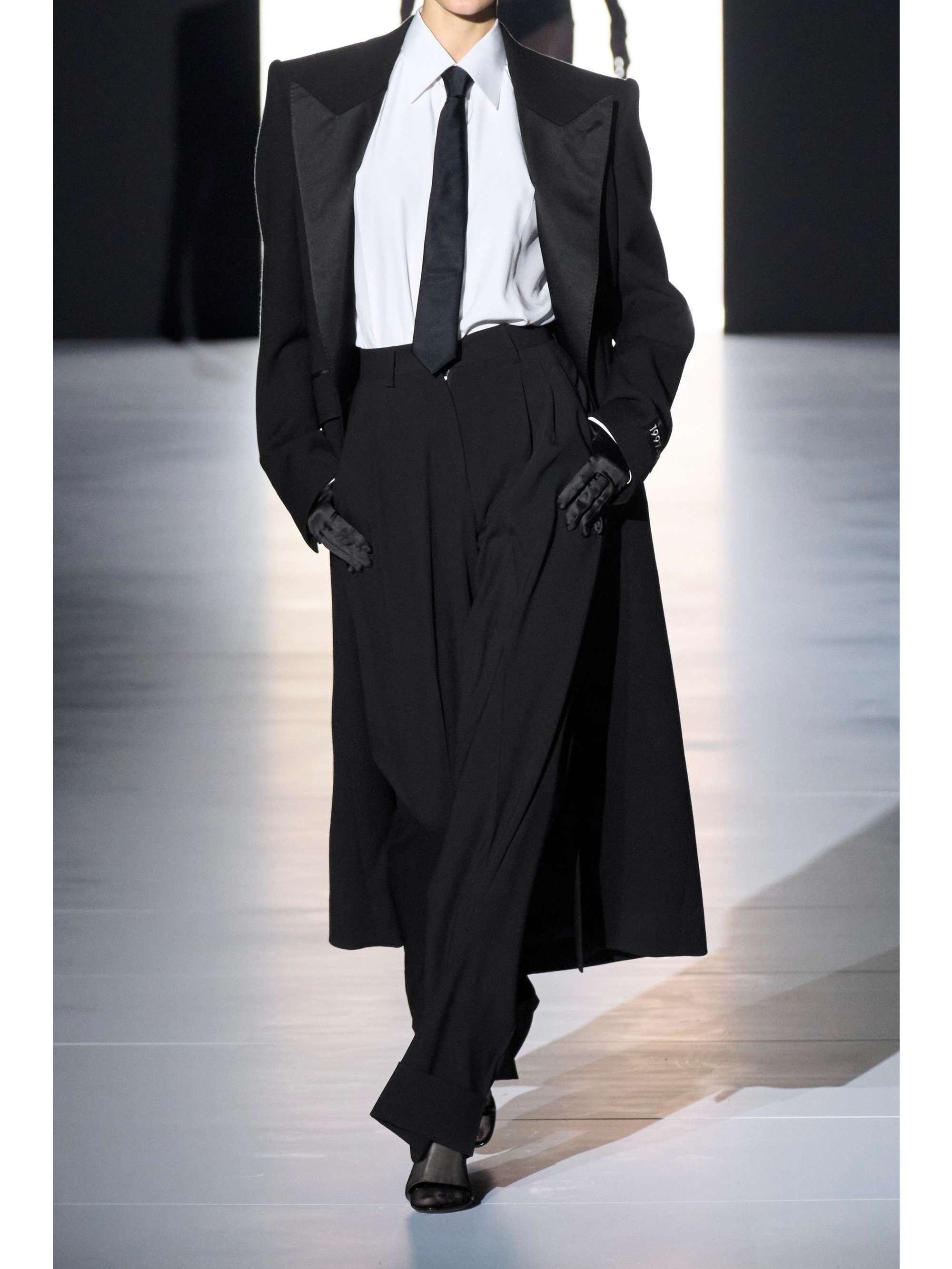Satin-trimmed wool-blend coat view