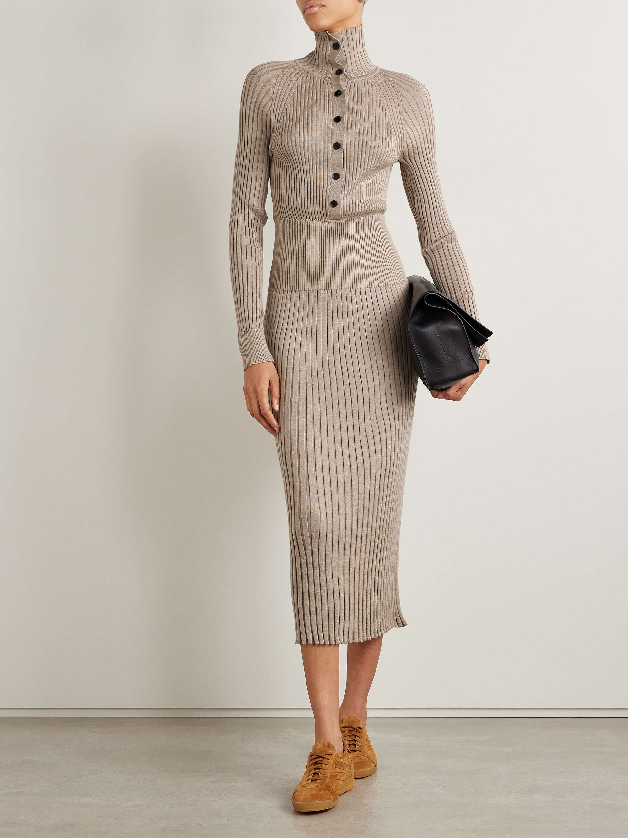Maeve ribbed merino wool and silk-blend midi dress view