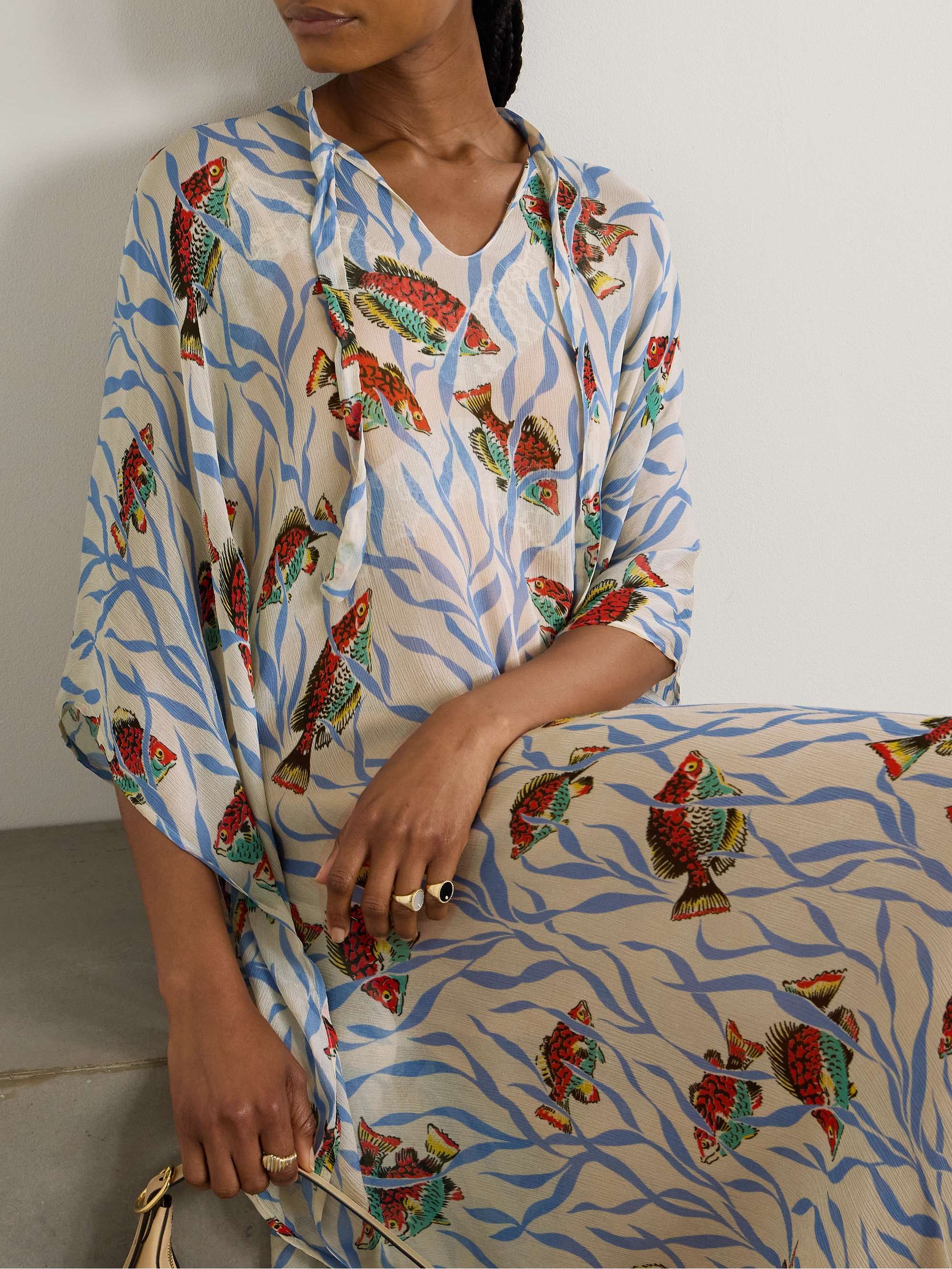 Swimmers asymmetric tie-detailed printed crepon maxi dress view