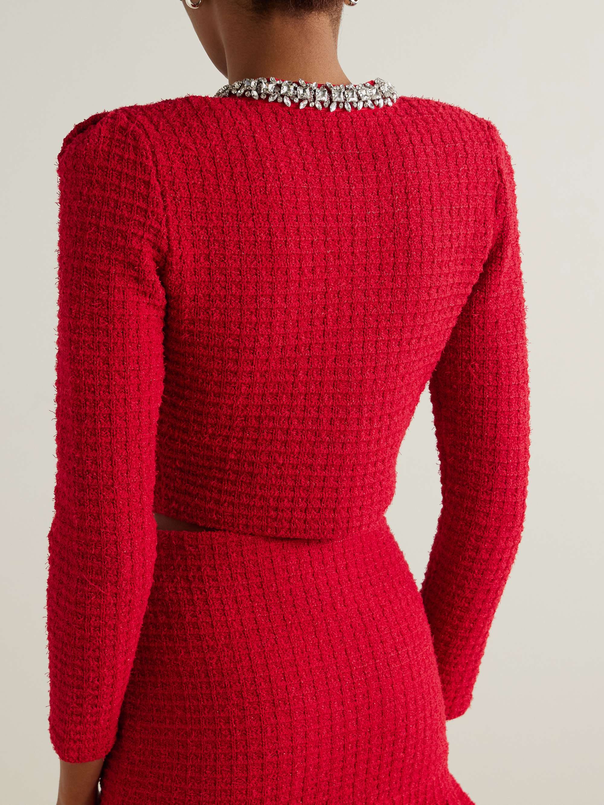 Crystal-embellished metallic waffle-knit cardigan view