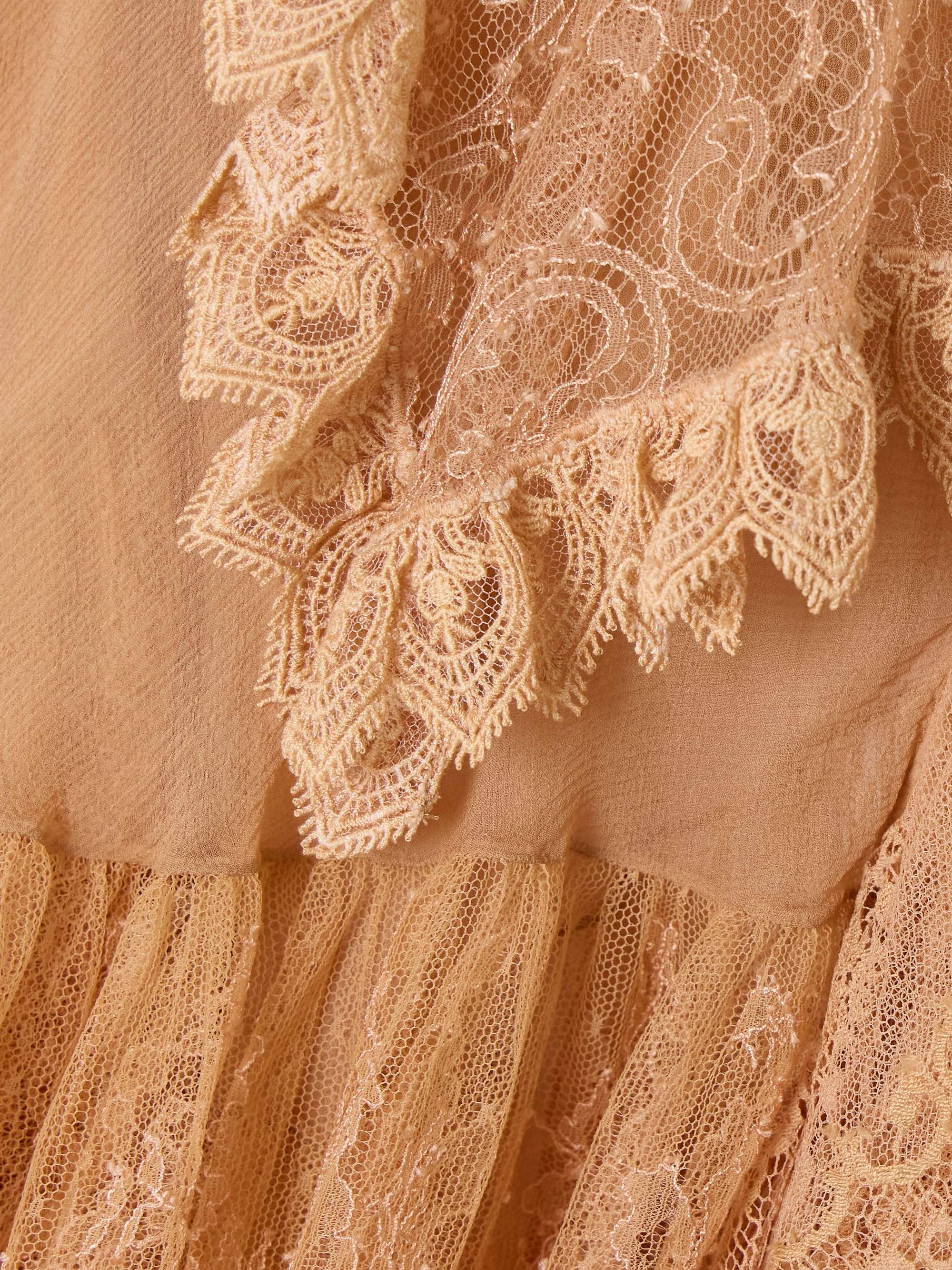 Lace-trimmed embroidered silk-chiffon blouse view