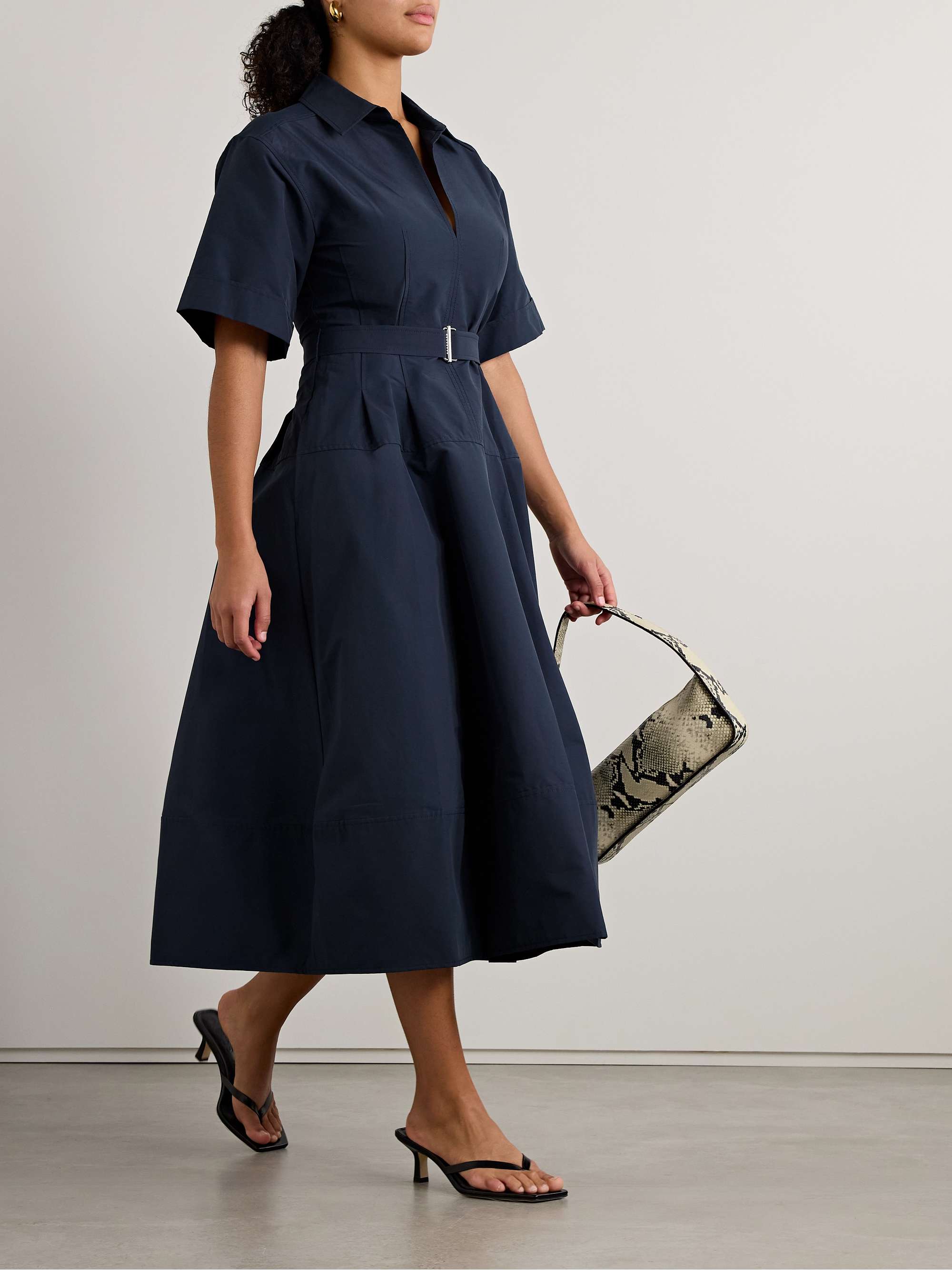 Deanna belted cotton-blend faille midi shirt dress view