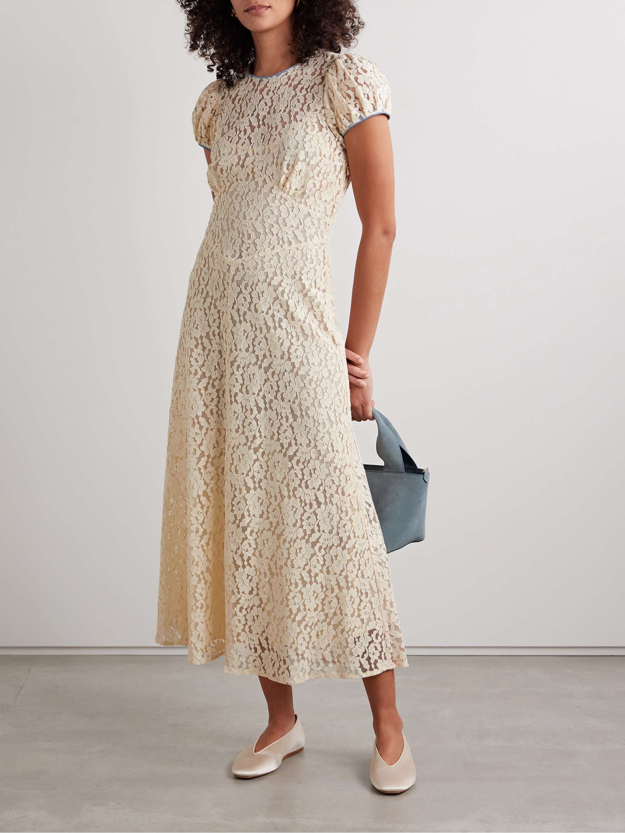 Katarina satin-trimmed corded lace midi dress view