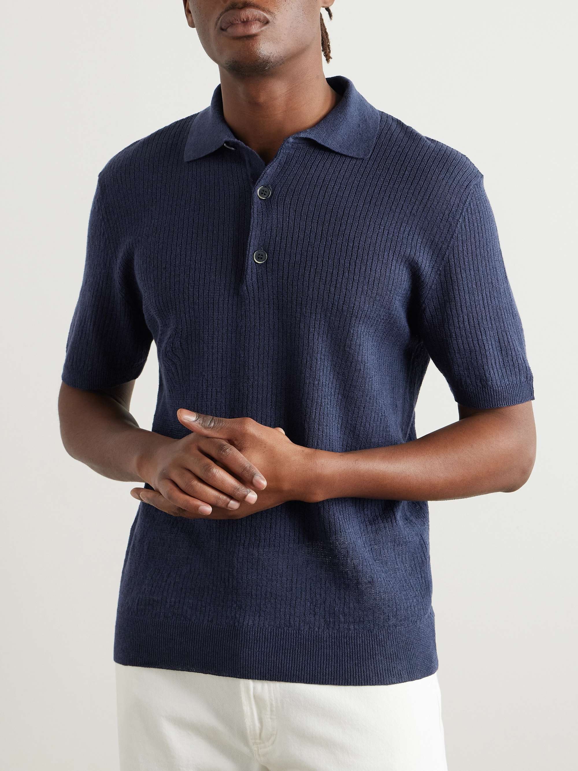 Marco Slim-Fit Ribbed Linen and Cotton-Blend Polo Shirt view