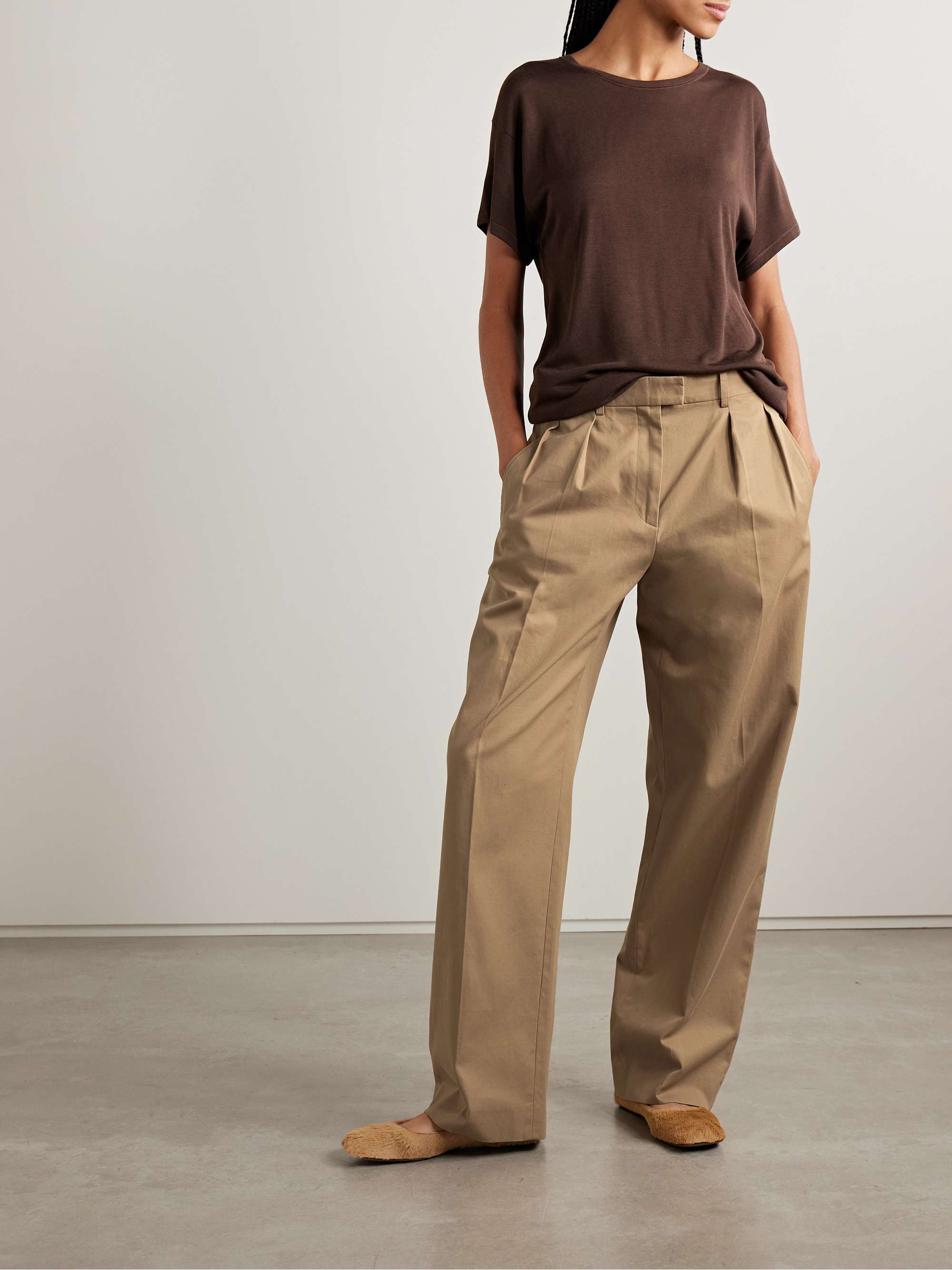 Alfidis pleated brushed cotton and cashmere-blend twill wide-leg pants view