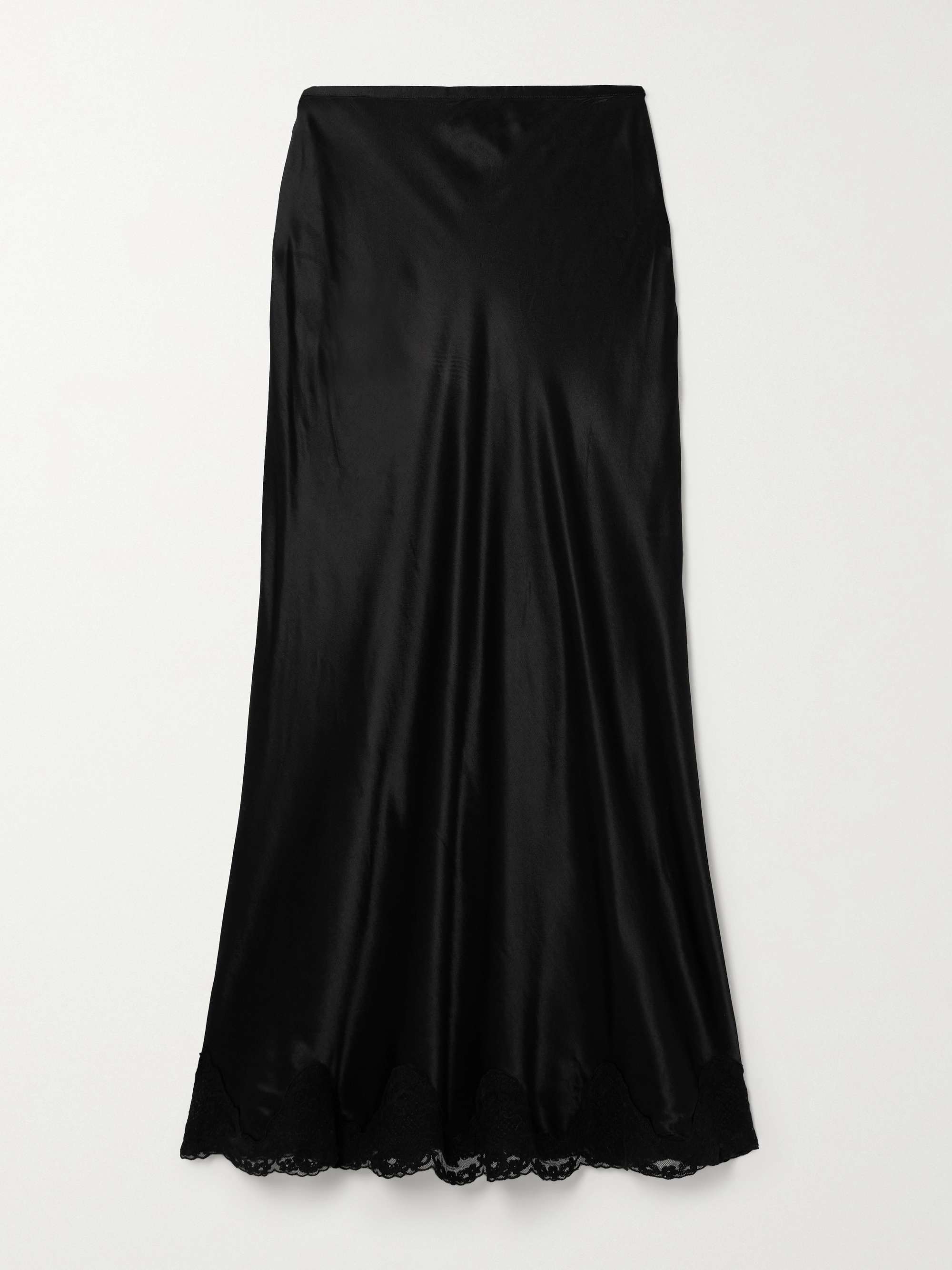 Crystal scalloped lace-trimmed satin midi skirt hero visual