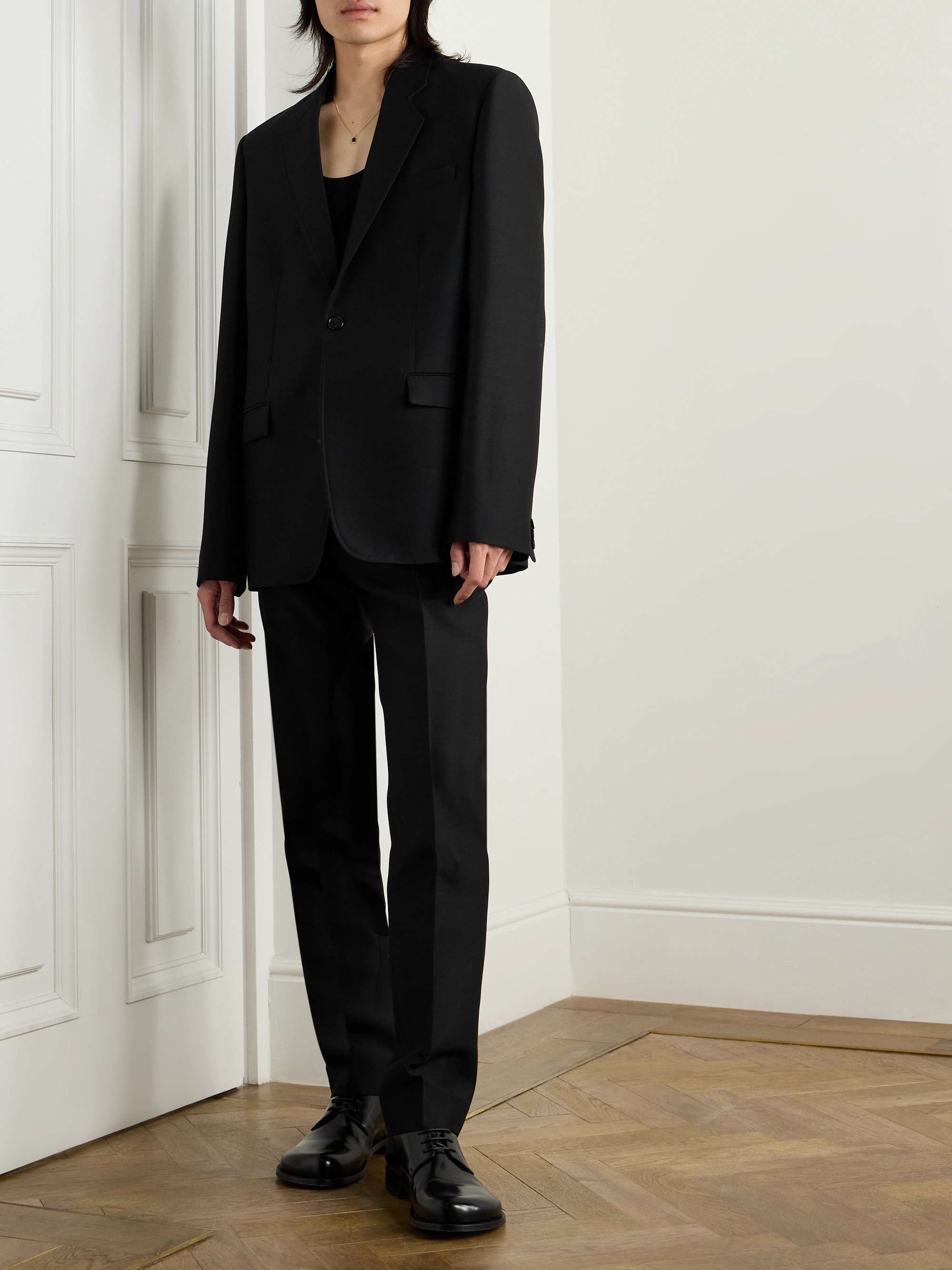 Slim-Fit Straight-Leg Grain de Poudre Wool and Silk-Blend Trousers view