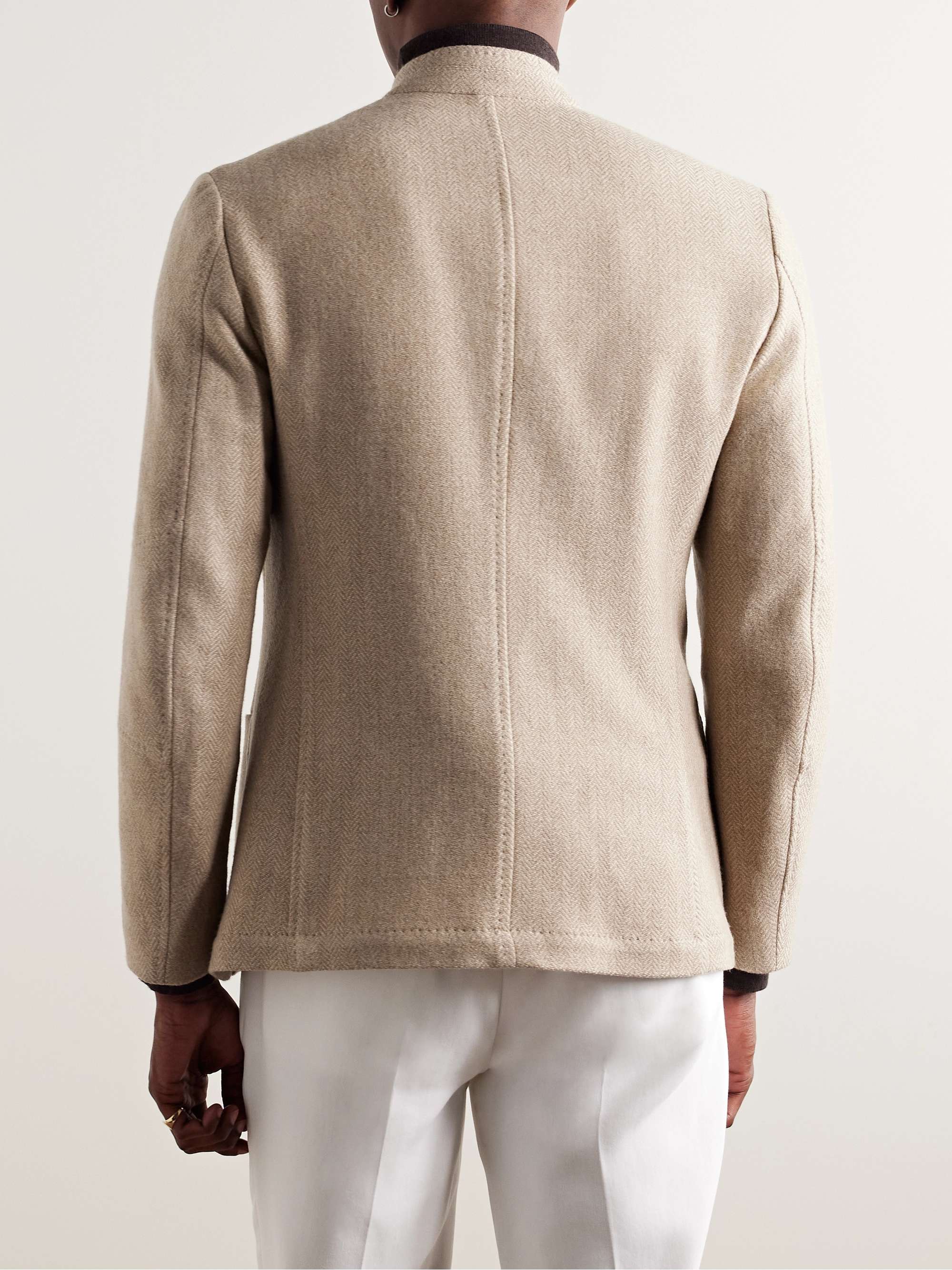 Gstaad Slim-Fit Nehru-Collar Herringbone Wool Jacket view