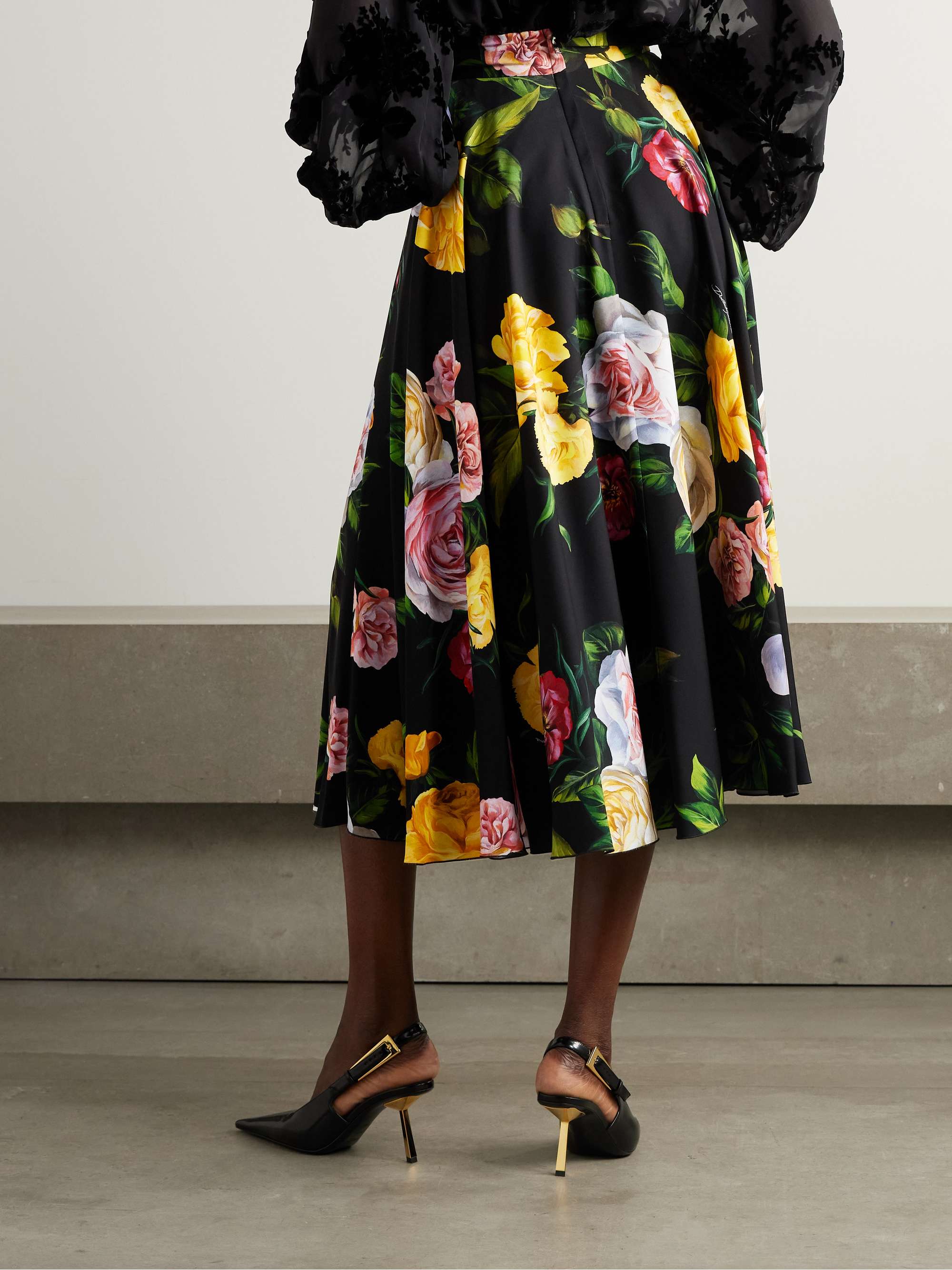 Pleated floral-print stretch-silk charmeuse midi skirt view