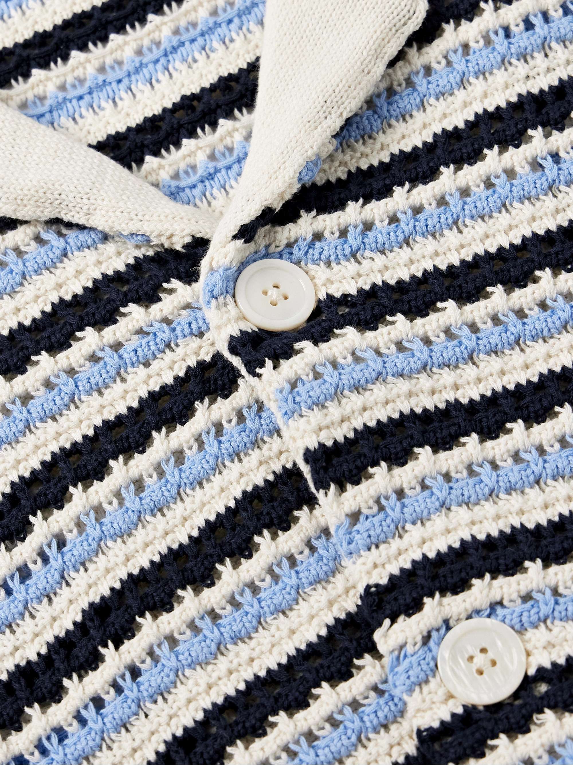 Henry 6636 Camp-Collar Striped Open-Knit Organic Cotton Shirt view