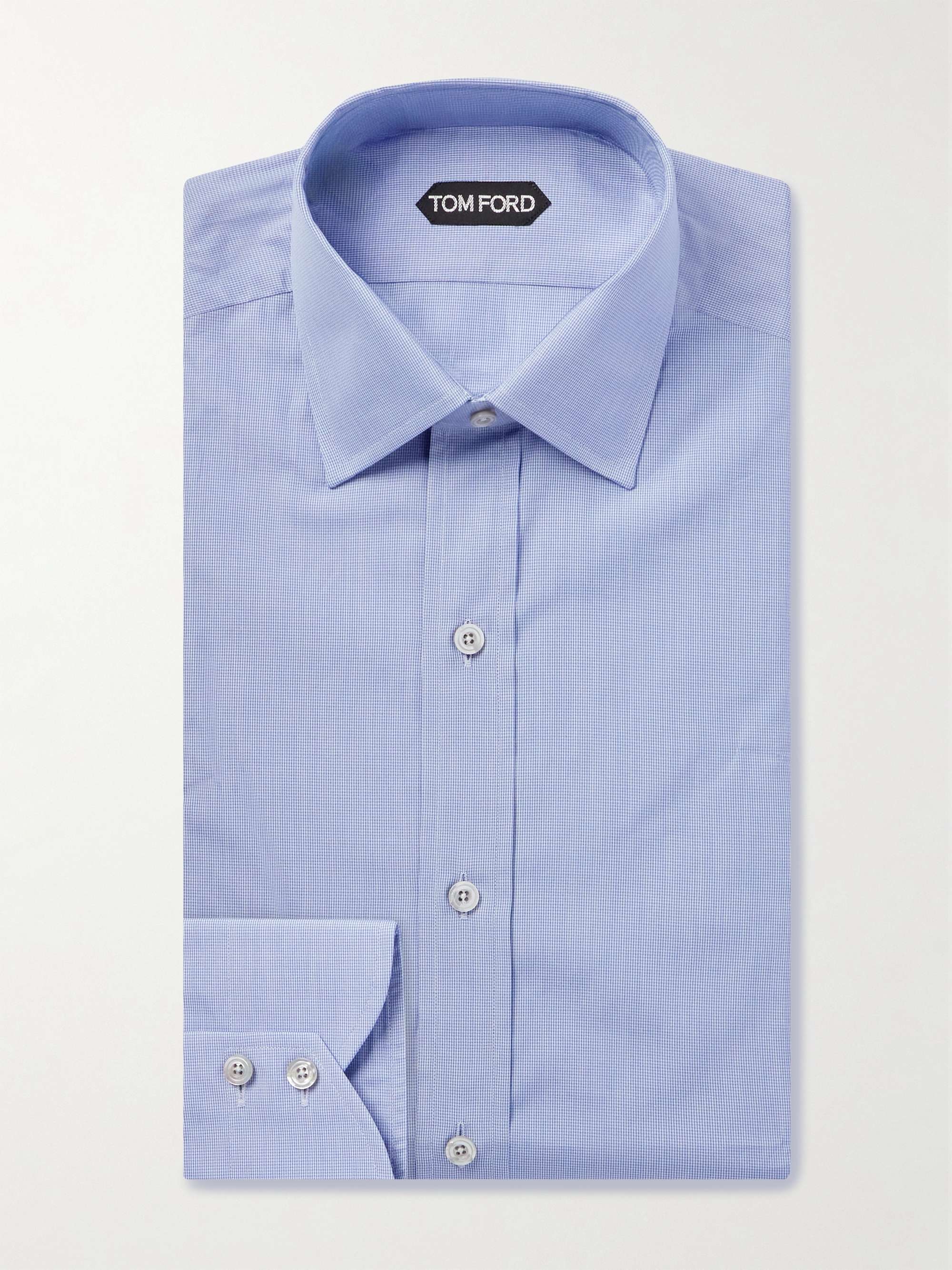 Slim-Fit Cutaway-Collar Checked Cotton-Dobby Shirt view
