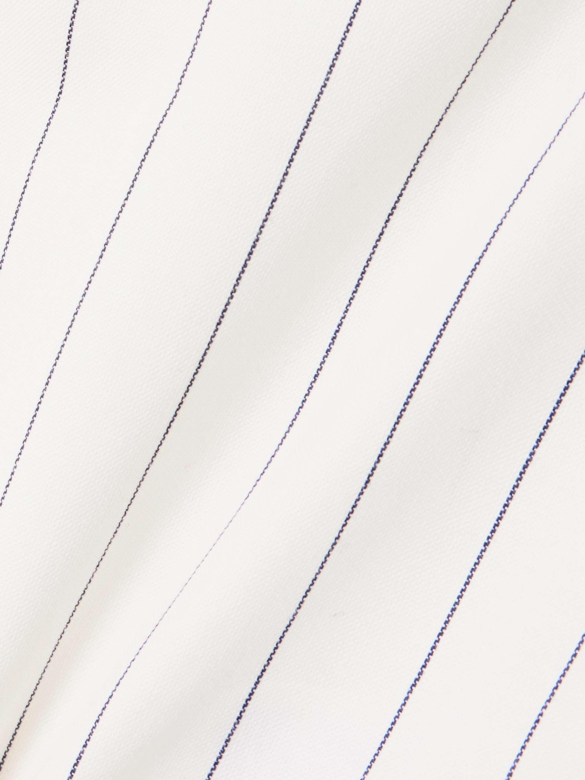 Neeva pinstriped cotton, linen and wool-blend flared pants view