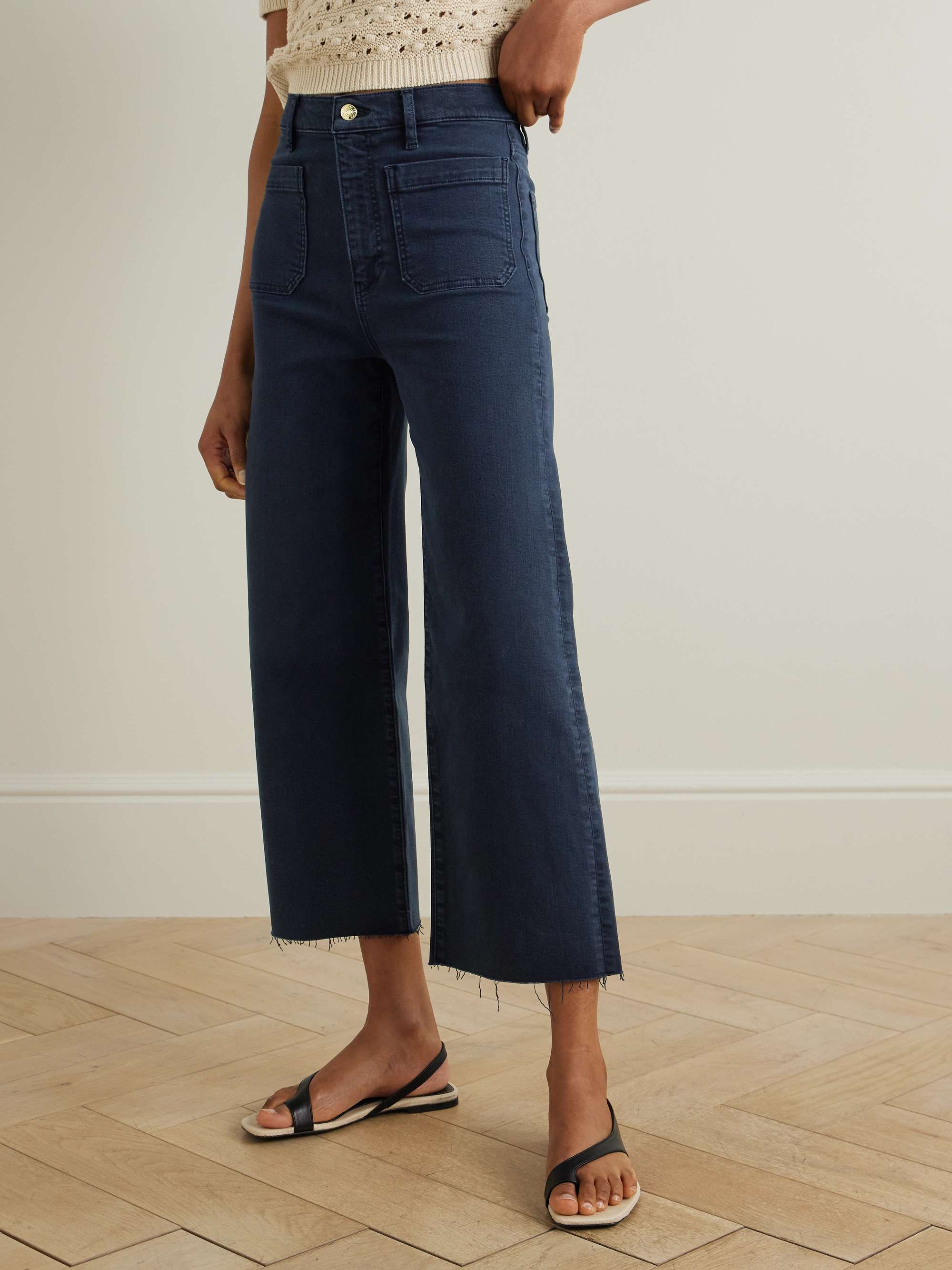 The Anchor frayed cropped high-rise wide-leg jeans view