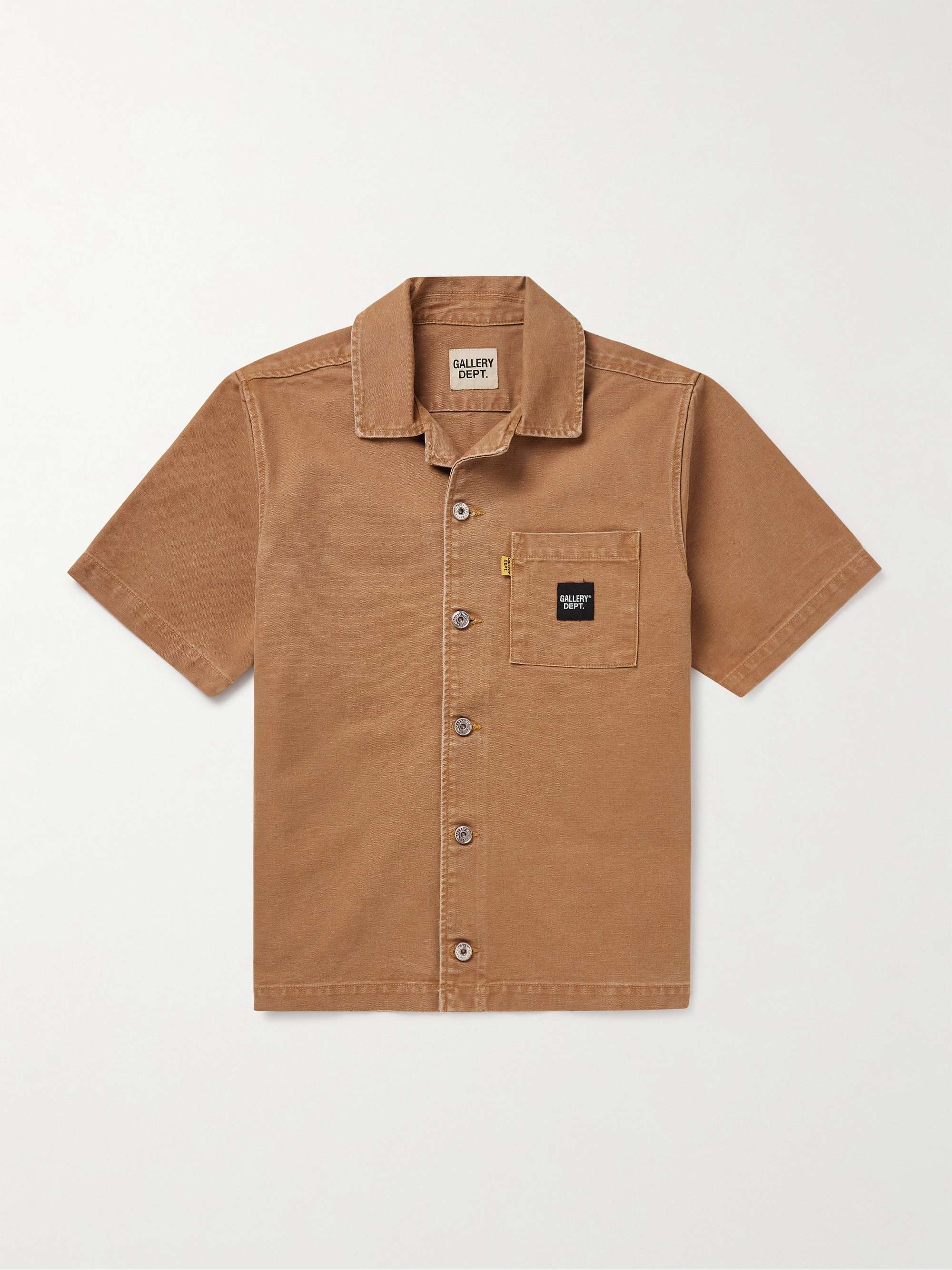 Parker Camp-Collar Logo-Appliquéd Printed Cotton-Canvas Shirt hero visual