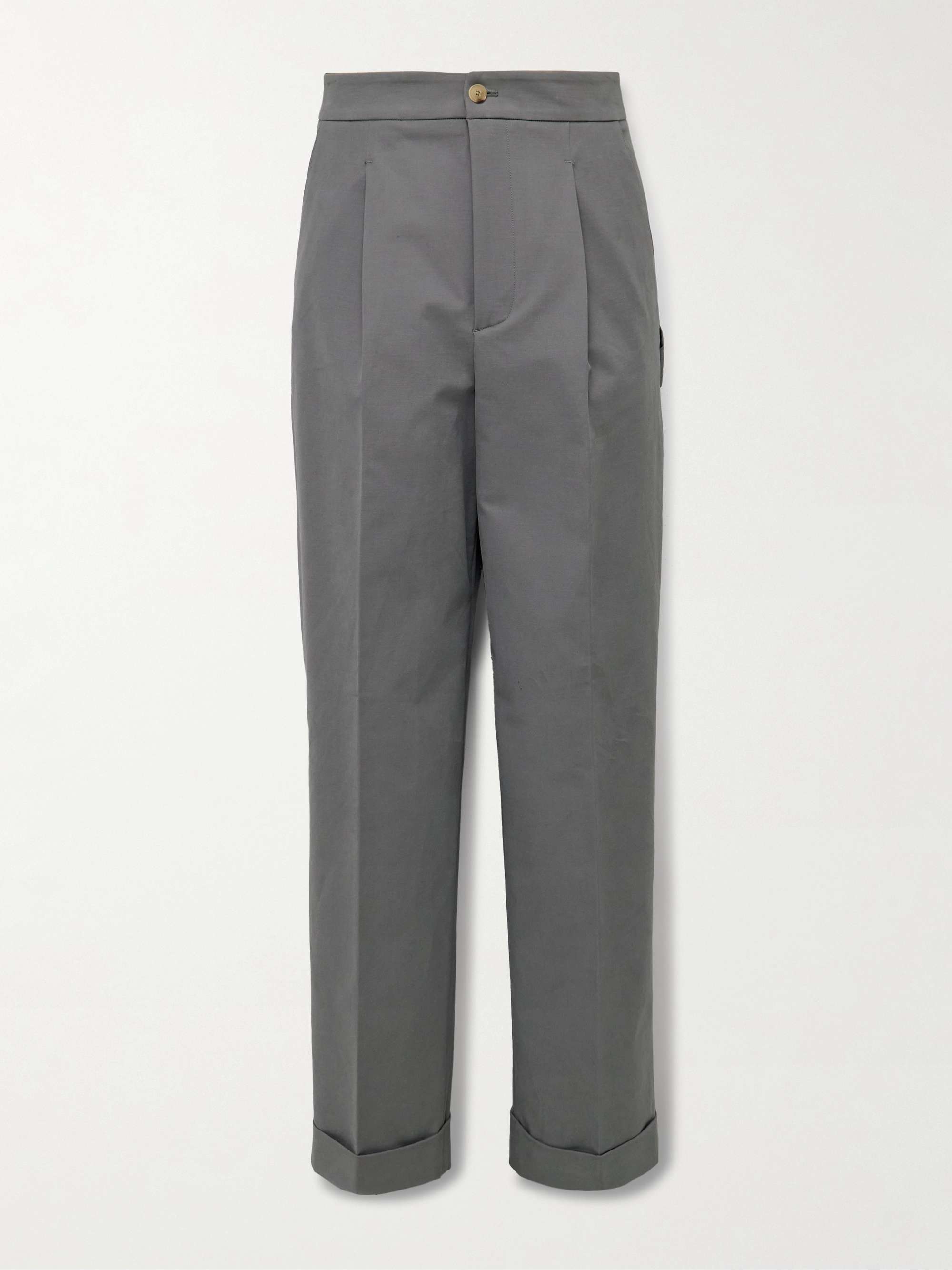 Straight-Leg Pleated Cotton-Blend Trousers hero visual