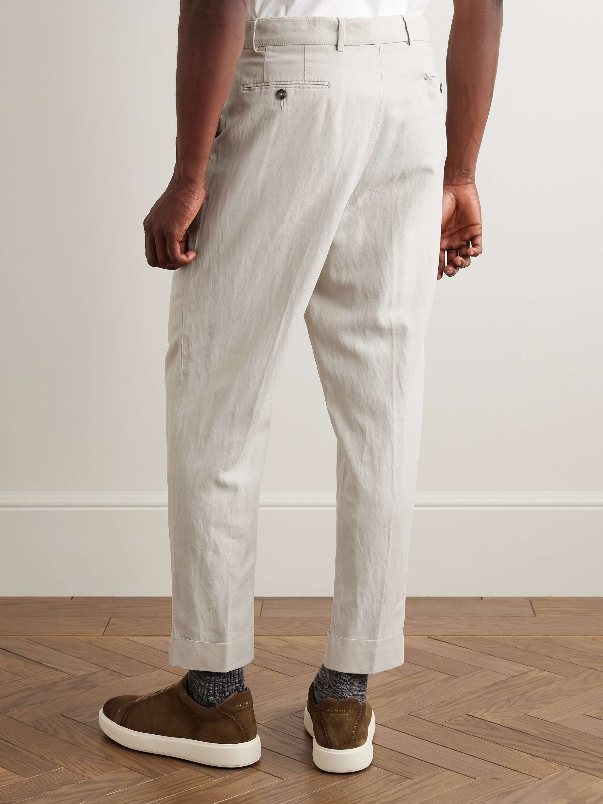 Hugo Straight-Leg Belted Pleated Garment-Dyed Lyocell, Linen and Cotton-Blend Trousers view