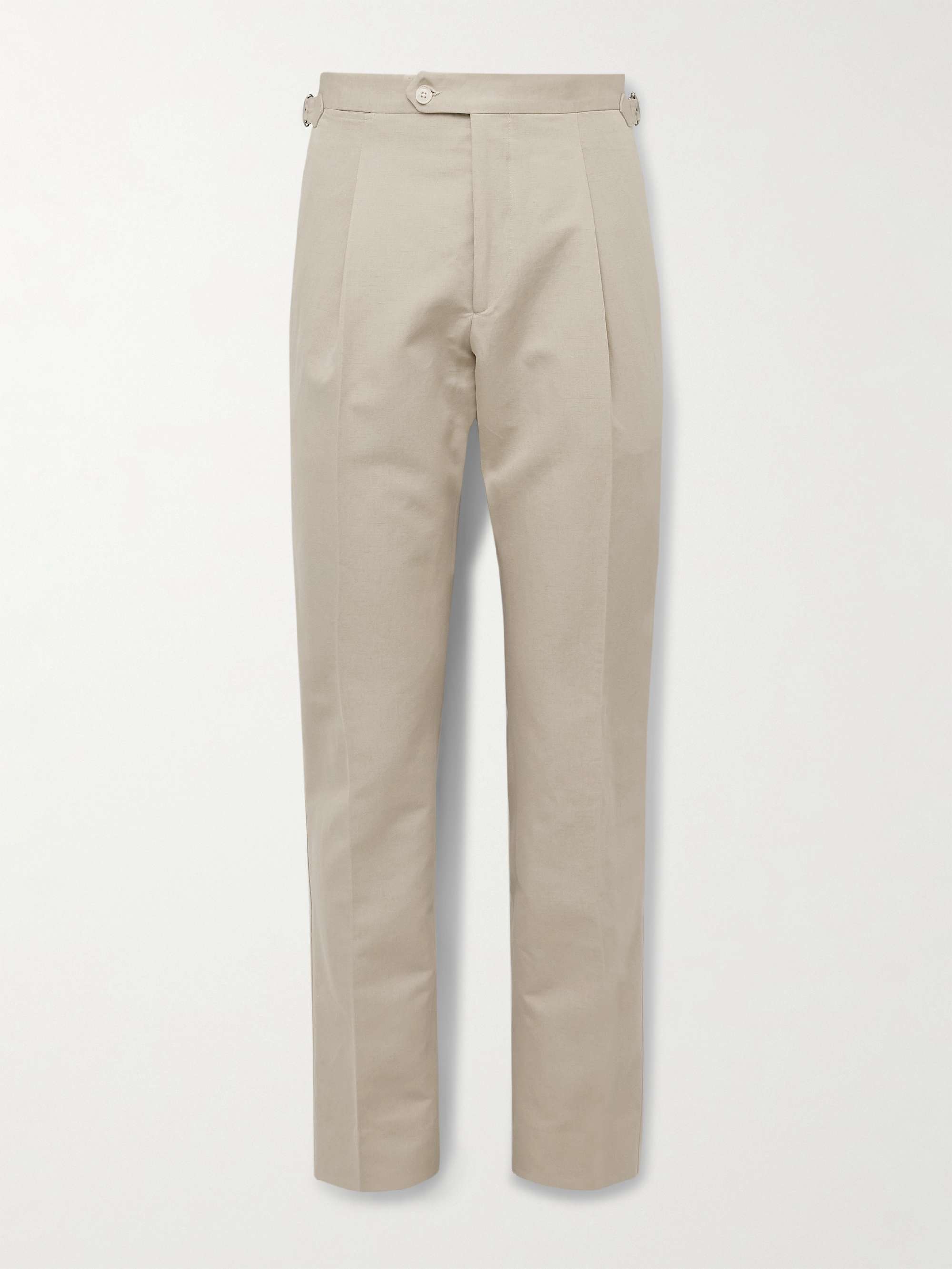 Slim-Fit Pleated Cotton and Linen-Blend Twill Suit Trousers hero visual