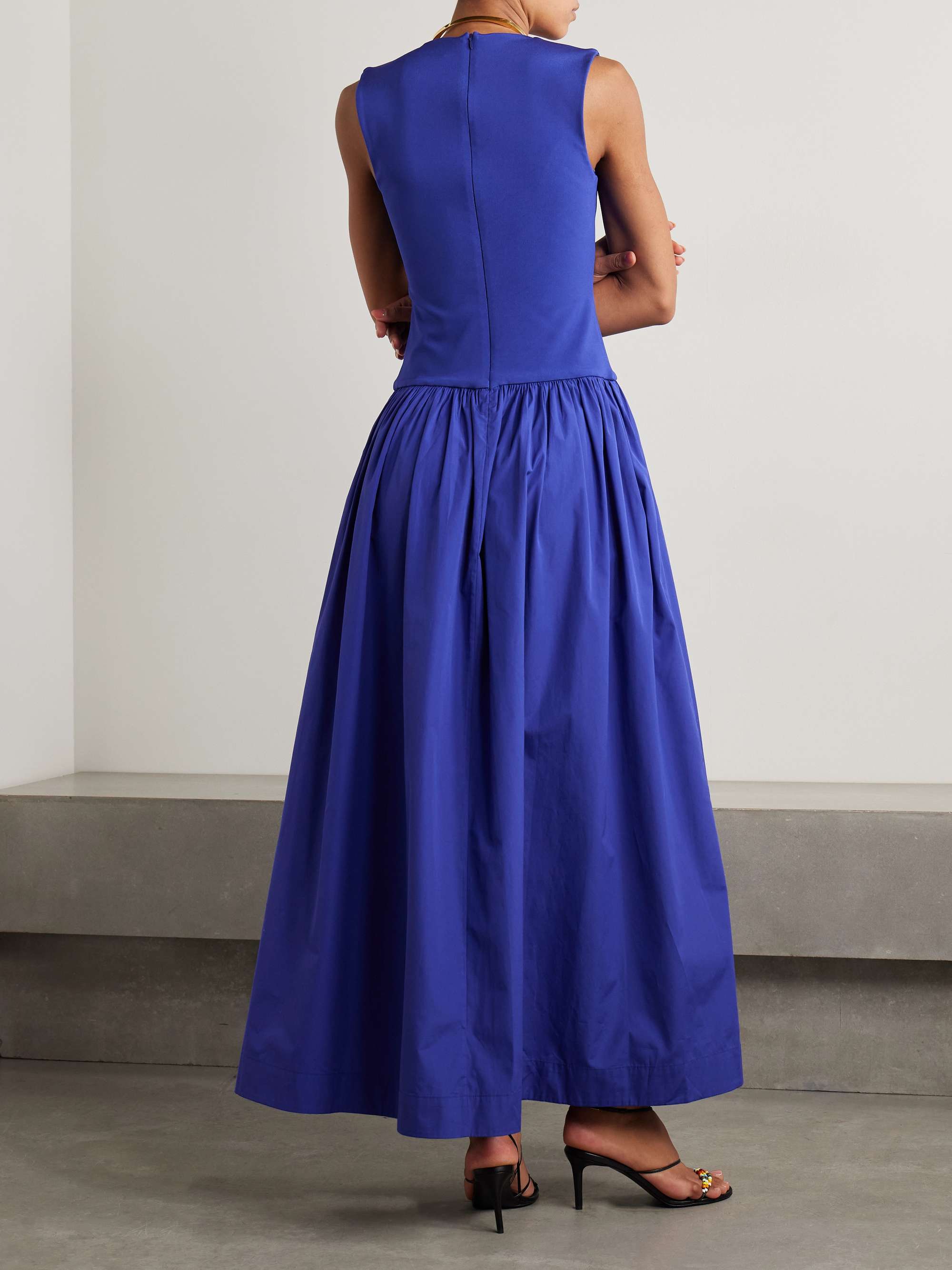 Stretch-knit and gathered organic cotton-poplin maxi dress view