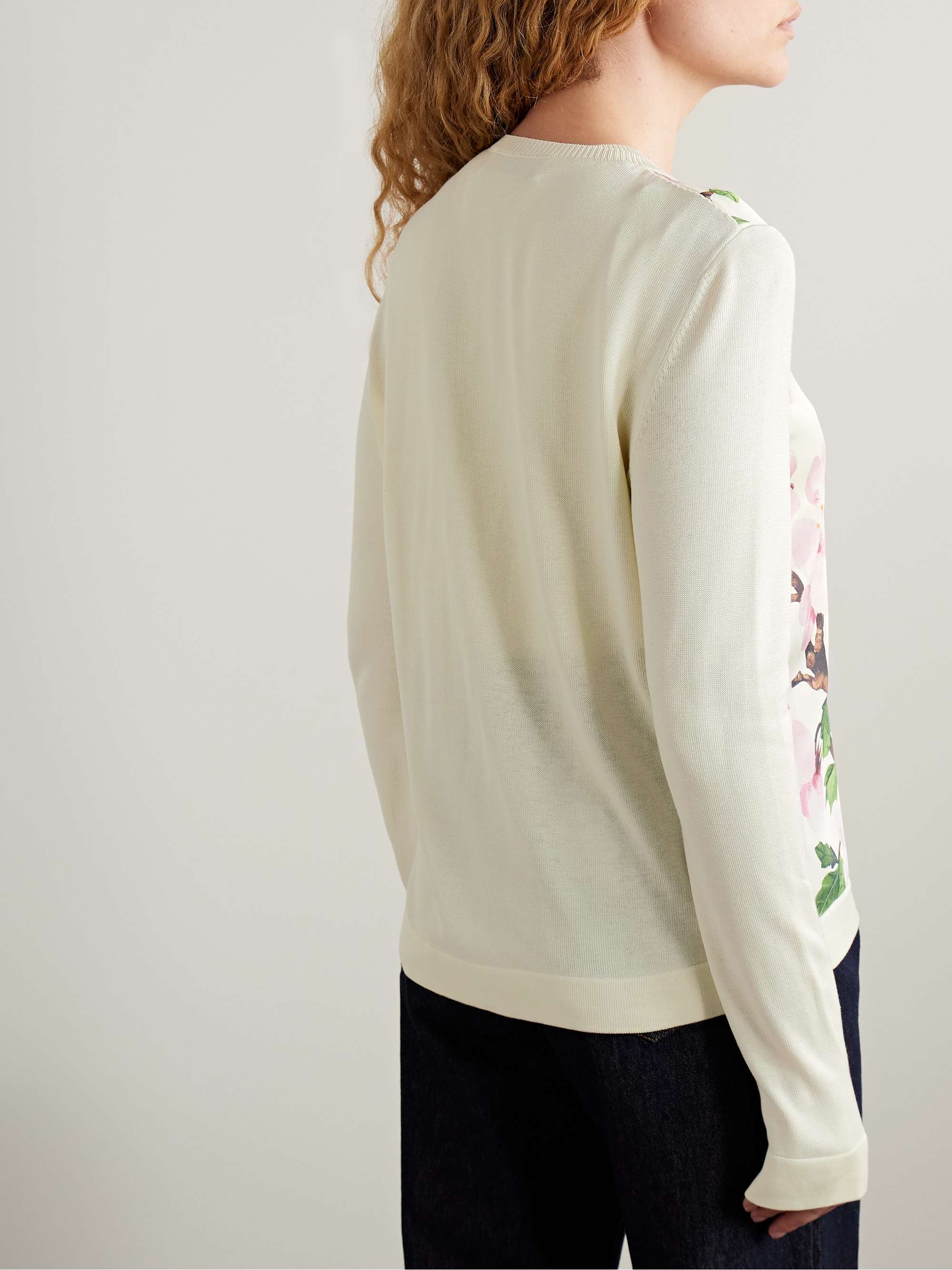 Paneled knitted and floral-print silk-blend twill cardigan view