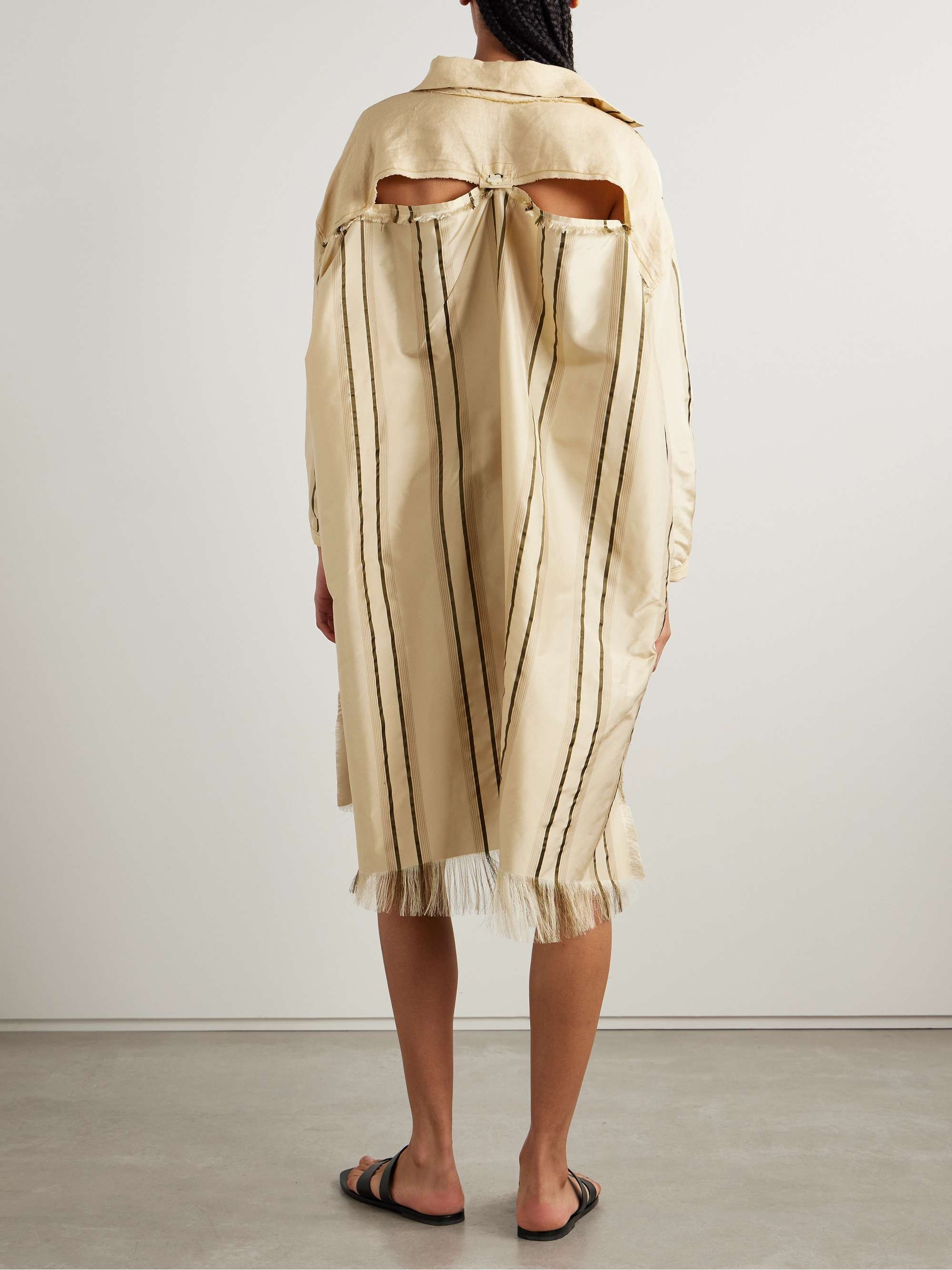 Oversized paneled striped silk and linen midi shirt dress view