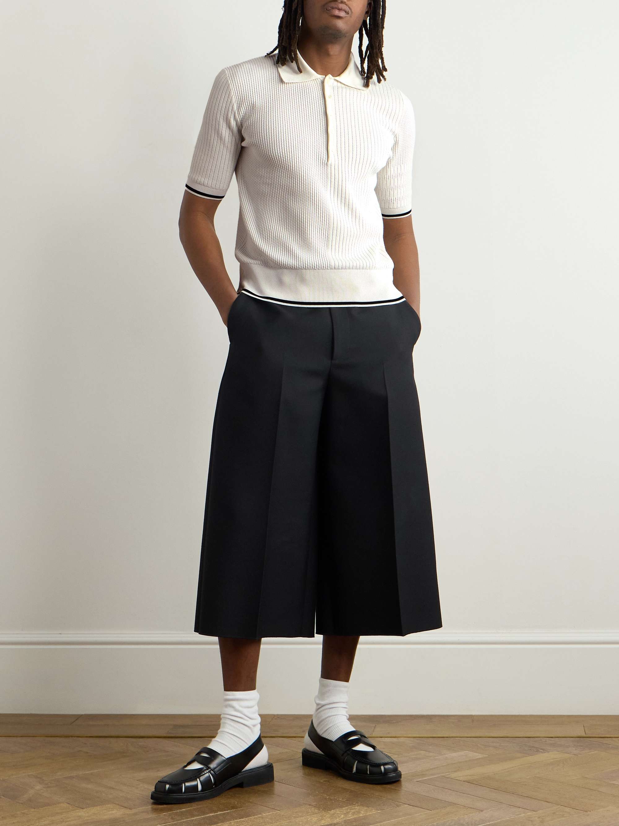 Half & Half Striped Textured Cotton Polo Shirt view
