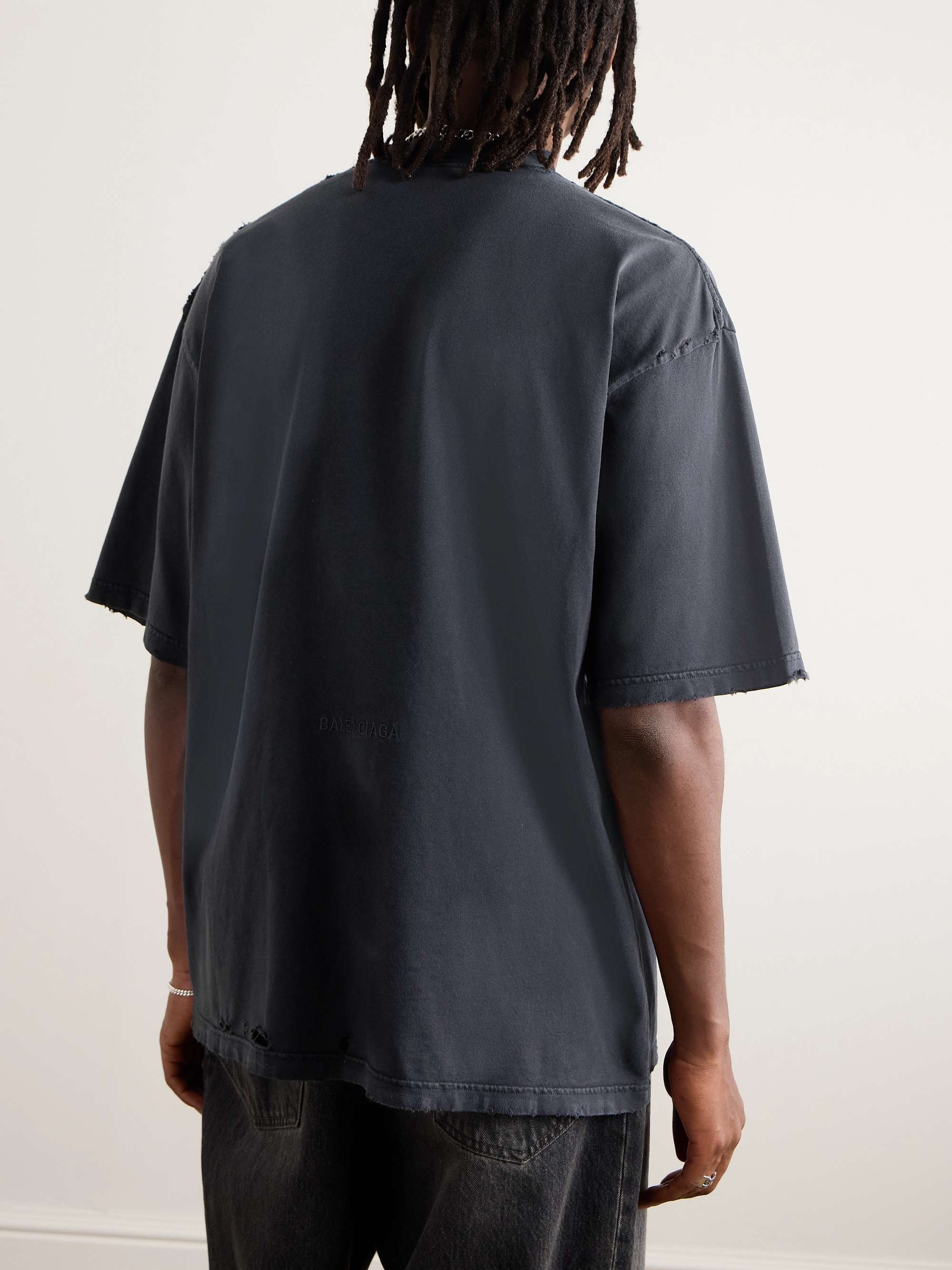 Oversized Distressed Printed Cotton-Jersey T-Shirt view