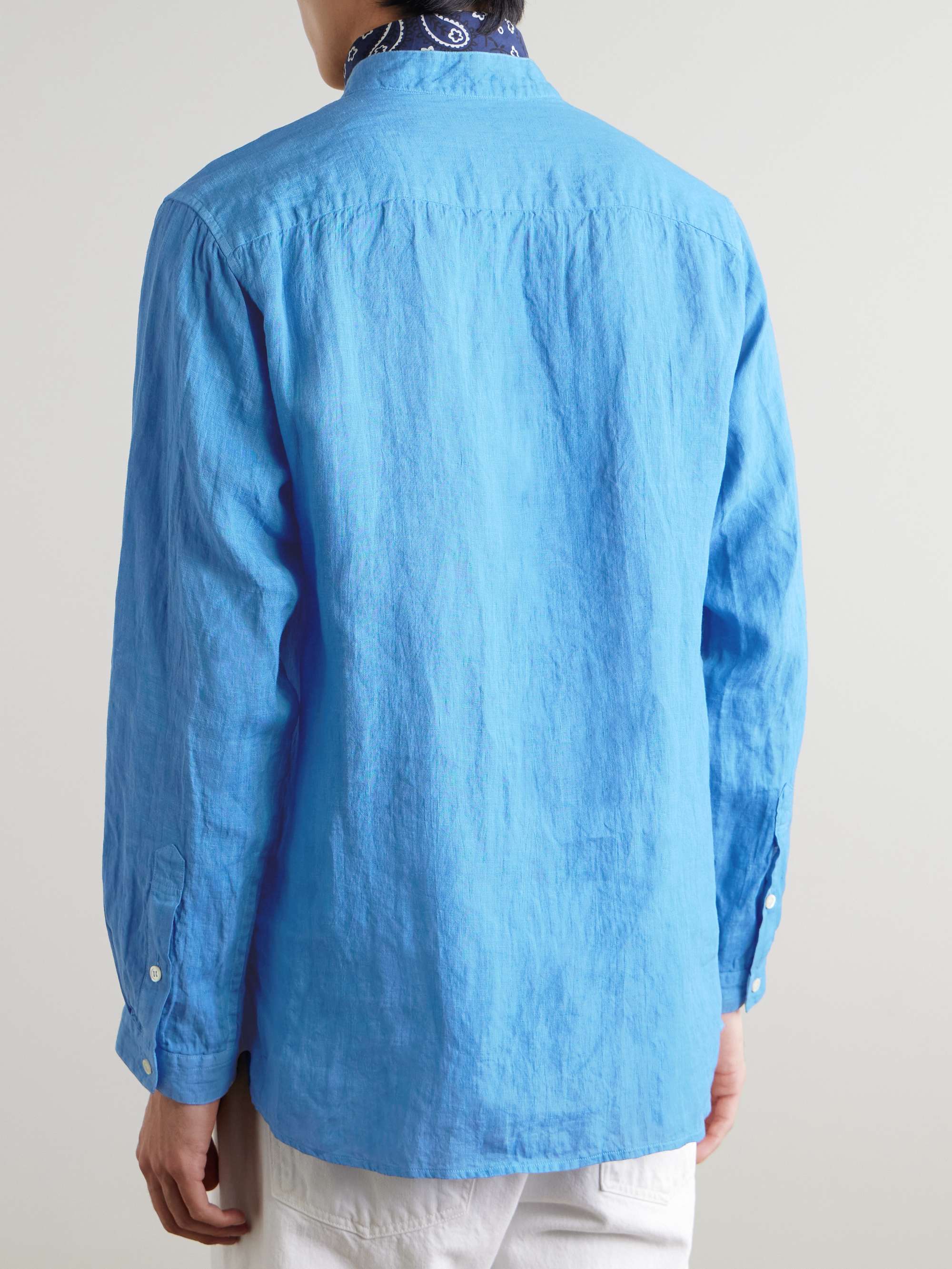 Grandad-Collar Linen-Chambray Shirt view