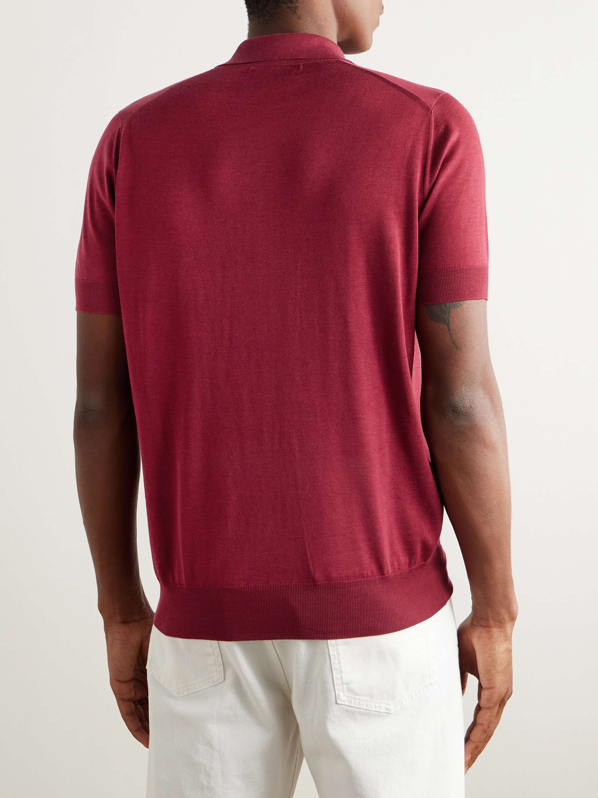 Slim-Fit Logo-Embroidered Silk and Cotton-Blend Polo Shirt view