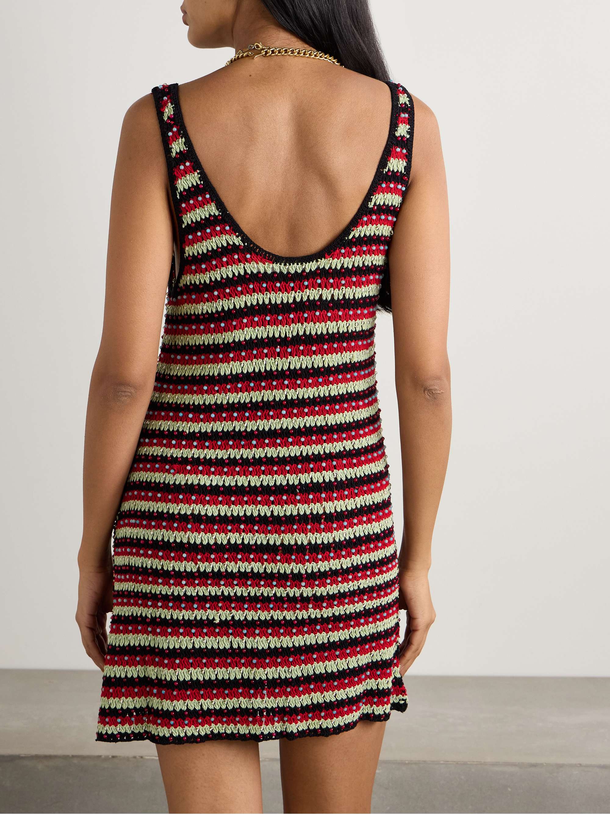 Tyler bead-embellished striped crocheted cotton mini dress view