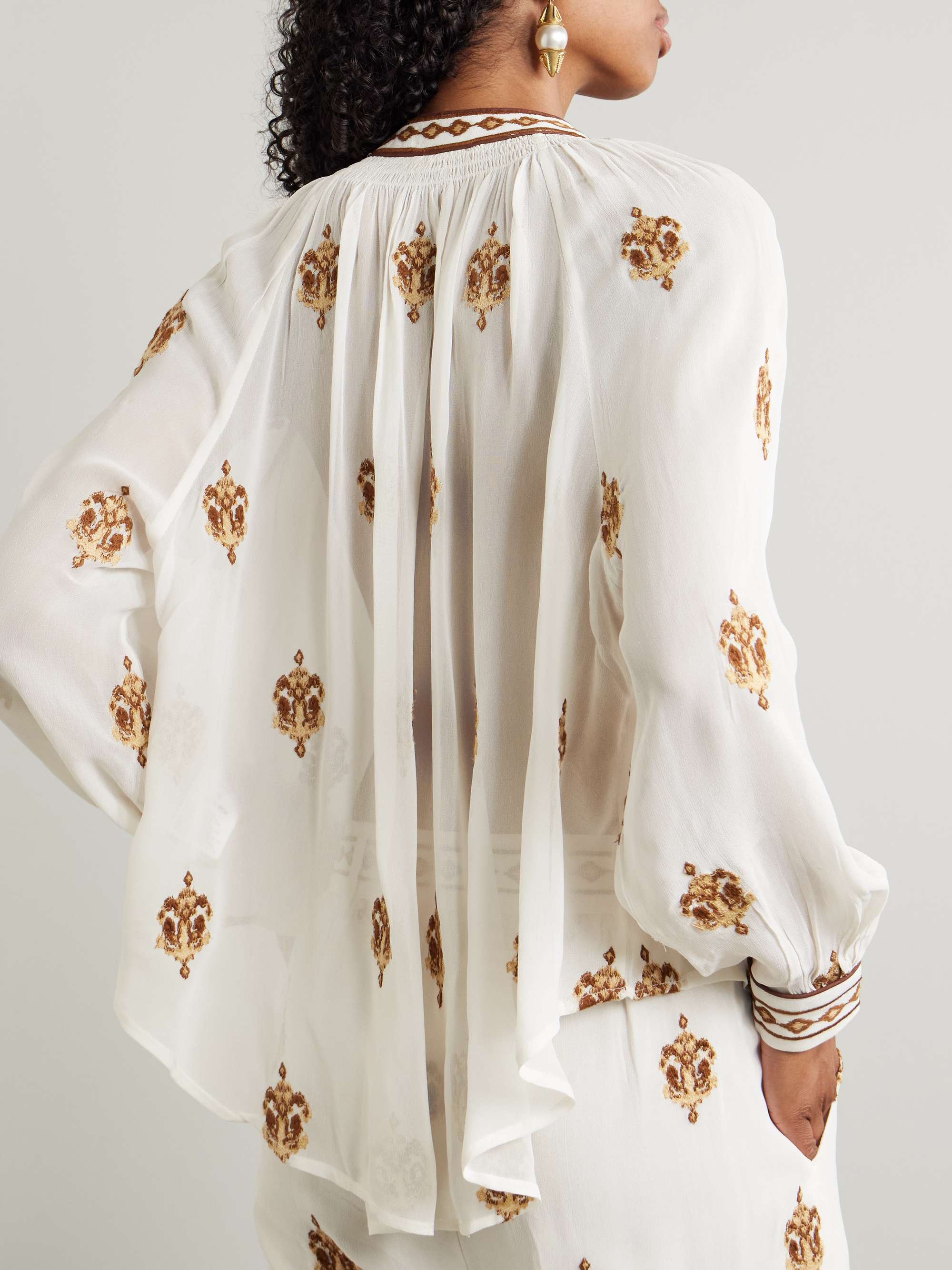 Anchor Tapestry gathered embroidered georgette blouse view