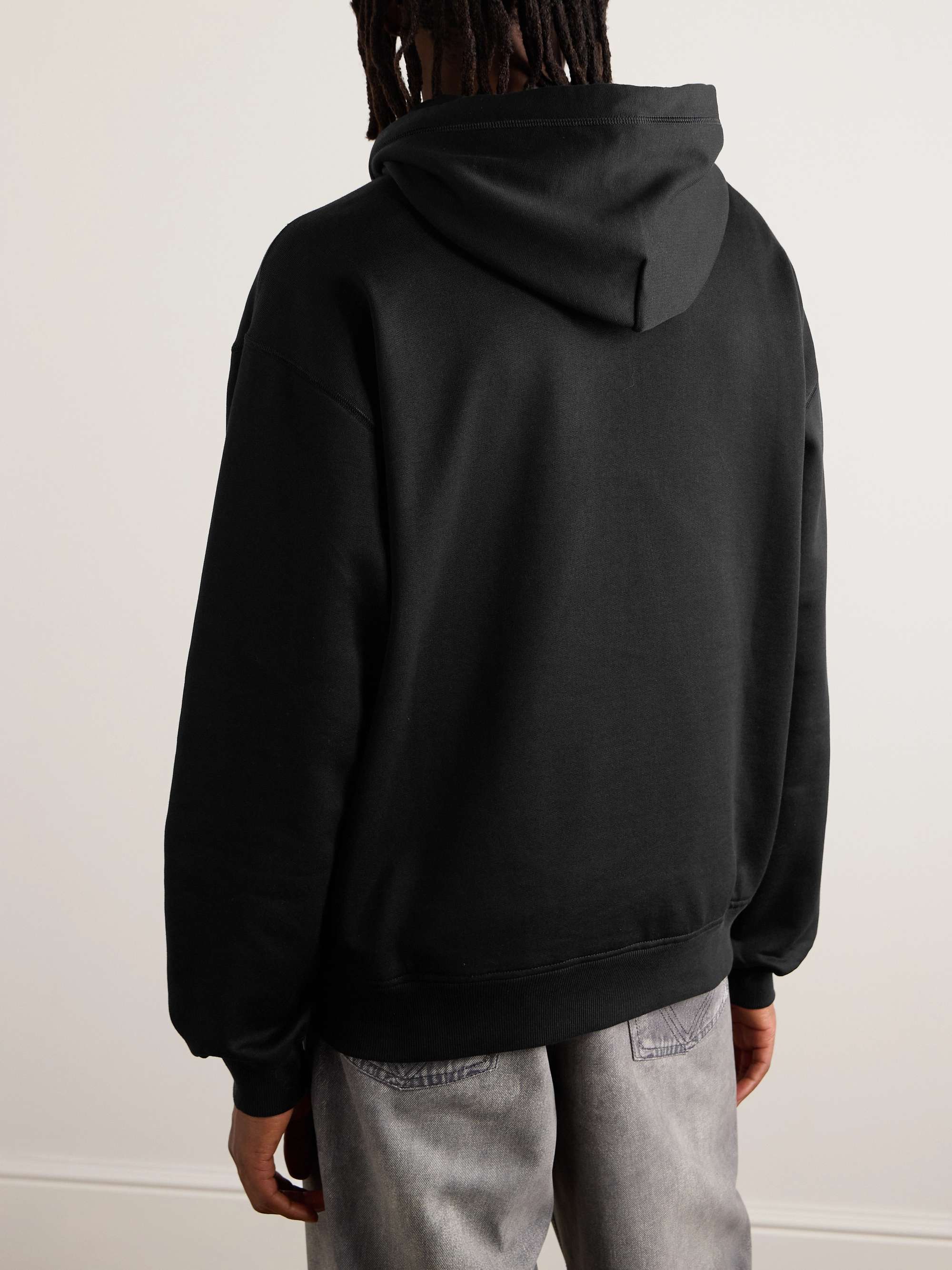 Leather-Trimmed Logo-Appliquéd Cotton-Jersey Hoodie view